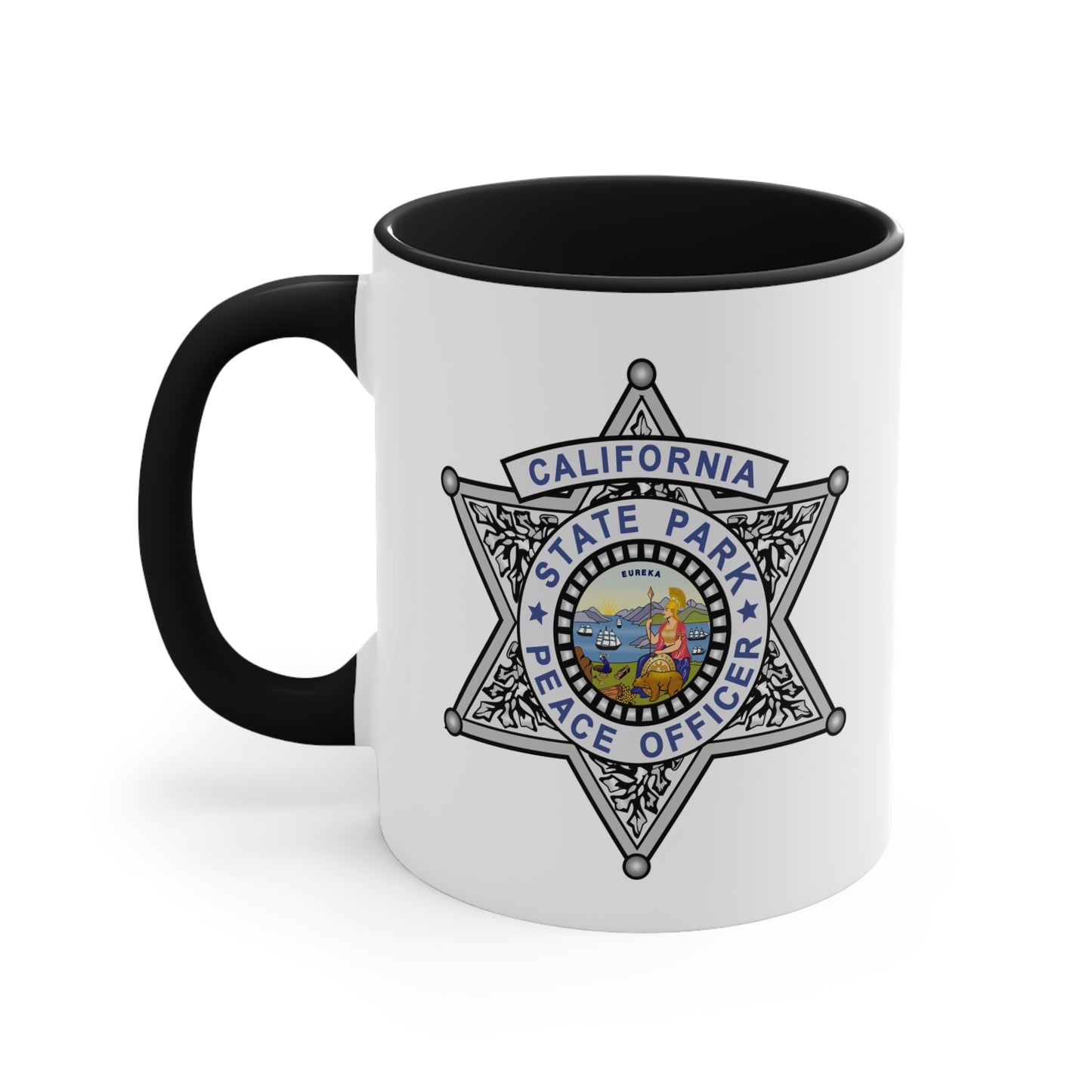 California State Parks Peace Officer Coffee Mug - Double Sided Black Accent White Ceramic 11oz by TheGlassyLass.com