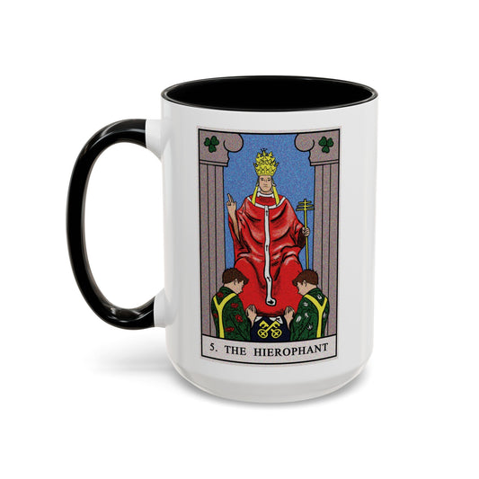 The Hierophant Tarot Card Coffee Mug - Double Sided Black Accent White Ceramic 15oz by TheGlassyLass.com
