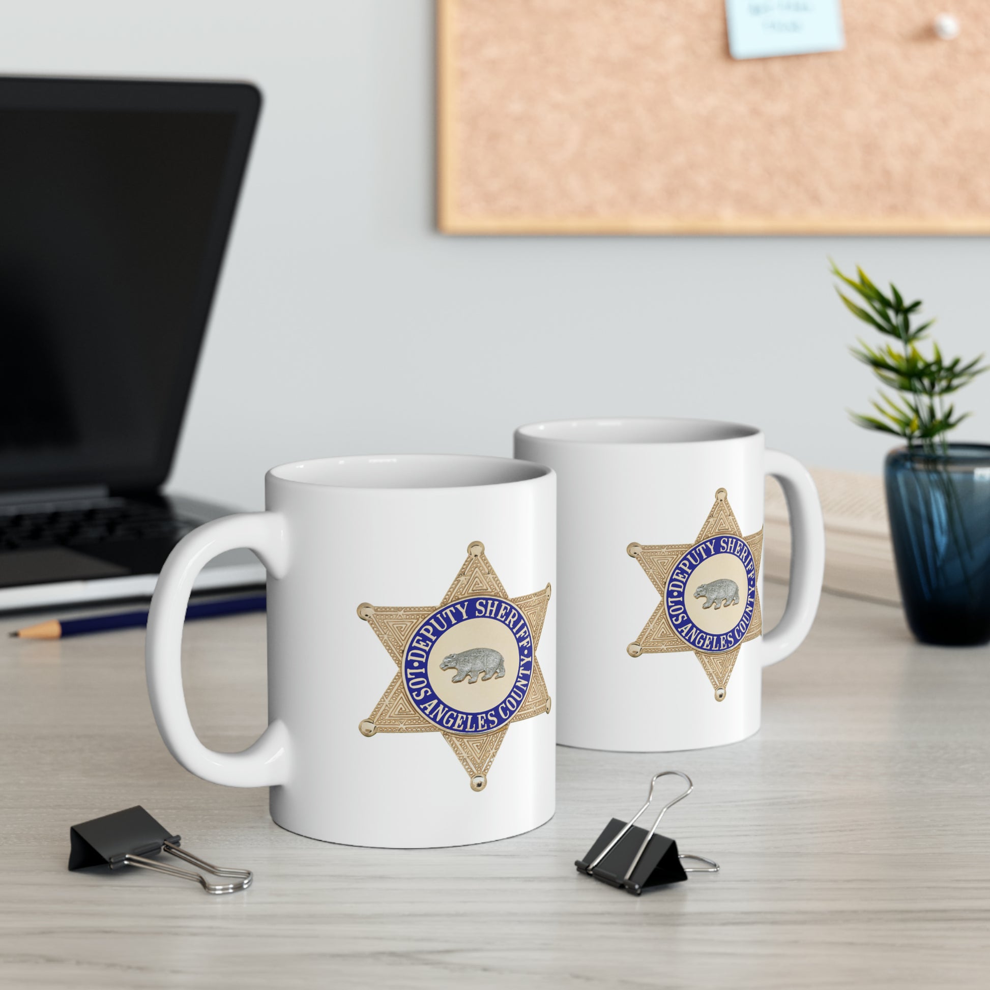 LASD Deputy Sheriff Badge Coffee Mug - Double Sided White Ceramic 11oz by TheGlassyLass.com