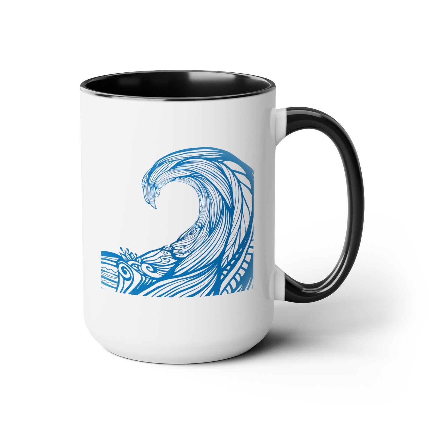 Under the Wave Coffee Mugs - Double Sided Black Accent White Ceramic 15oz by TheGlassyLass.com