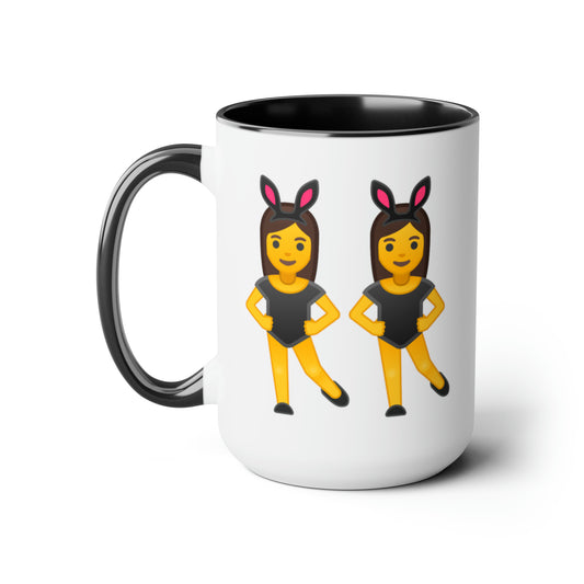 Twins Emoji Coffee Mugs - Double Sided Black Accent White Ceramic 15oz by TheGlassyLass