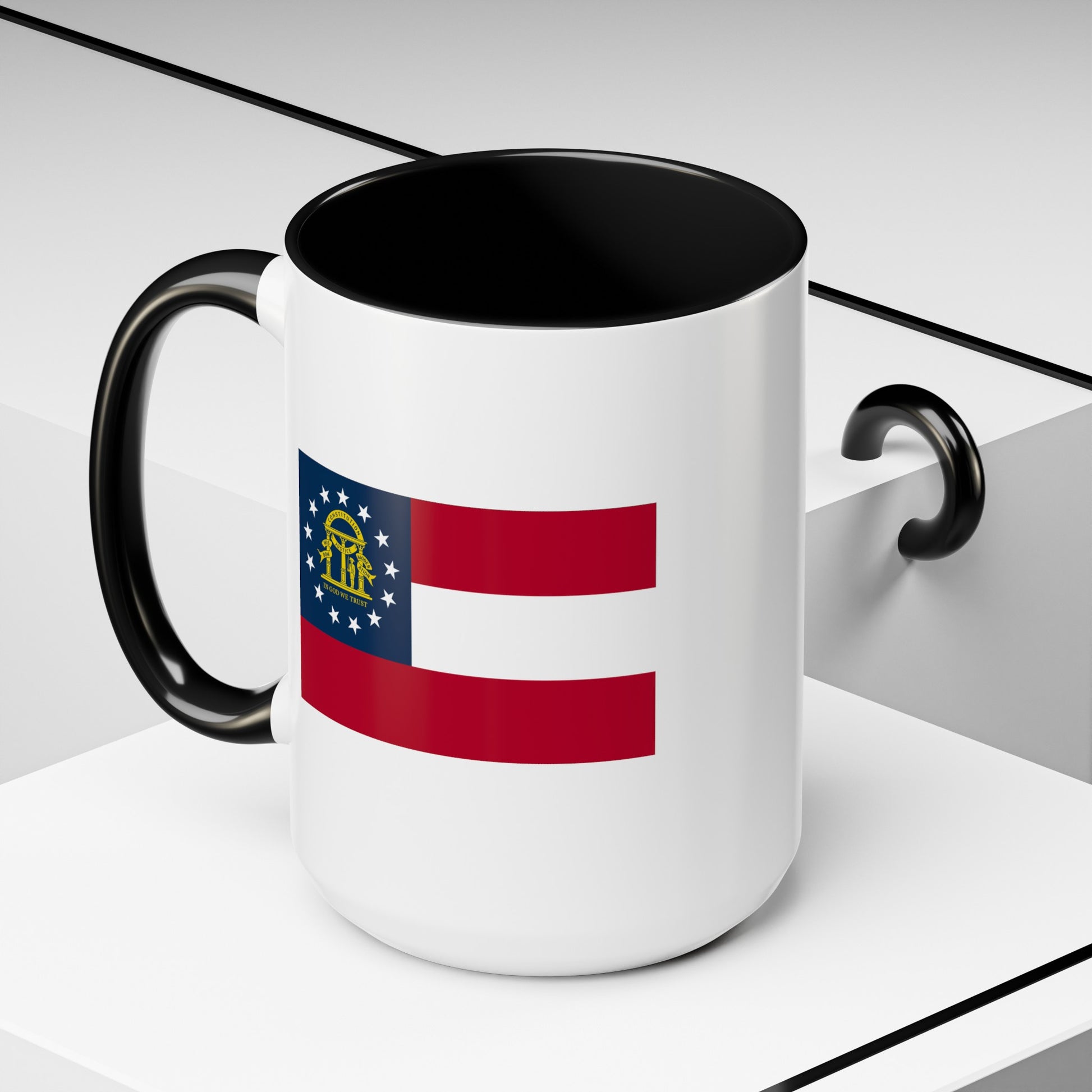 Georgia State Flag - Double Sided Black Accent White Ceramic Coffee Mug 15oz by TheGlassyLass.com