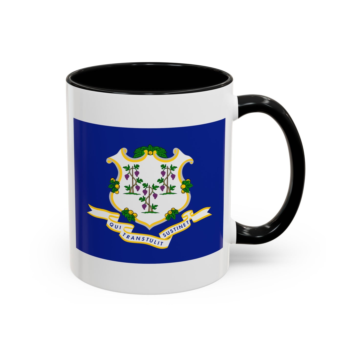 Connecticut State Flag - Double Sided Black Accent White Ceramic Coffee Mug 11oz by TheGlassyLass.com