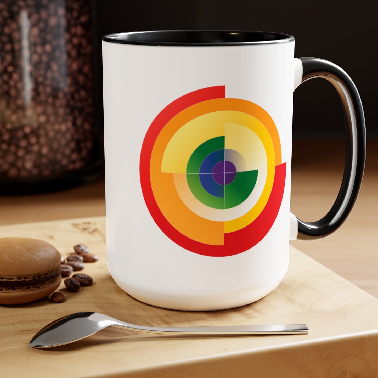Rainbow Pride Flag Coffee Mug - Double Sided Black Accent White Ceramic 15oz by TheGlassyLass.com