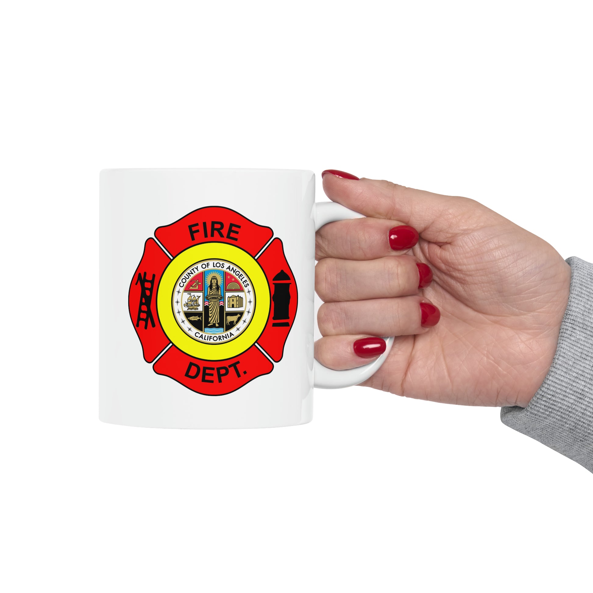 LA County Fire Department Coffee Mug - Double Sided White Ceramic 11oz by TheGlassyLass.com