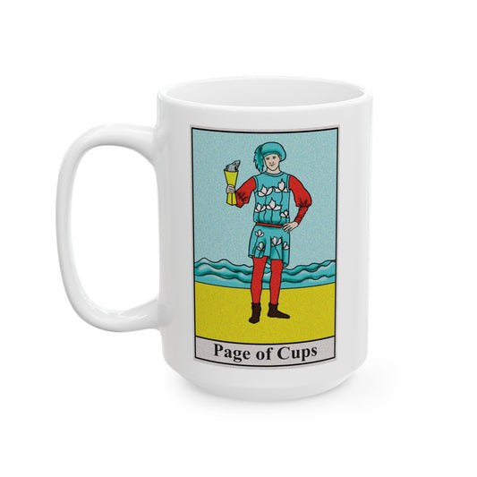 Page of Cups Tarot Card Coffee Mug - Double Sided White Ceramic 15oz by TheGlassyLass.com