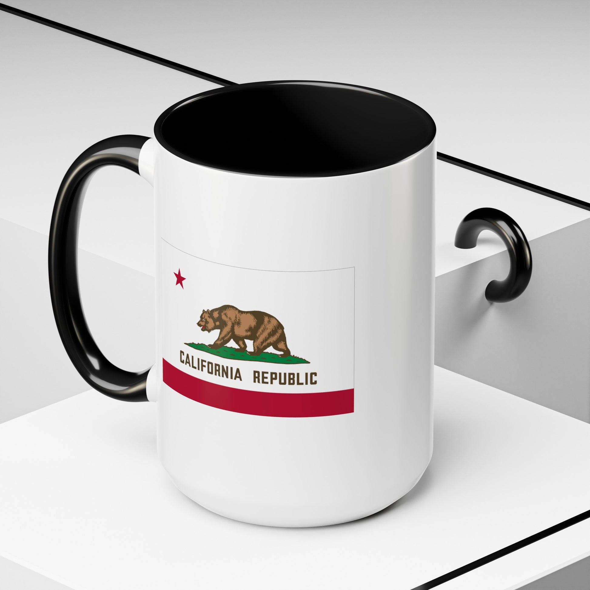 California State Flag - Double Sided Black Accent White Ceramic Coffee Mug 15oz by TheGlassyLass.com