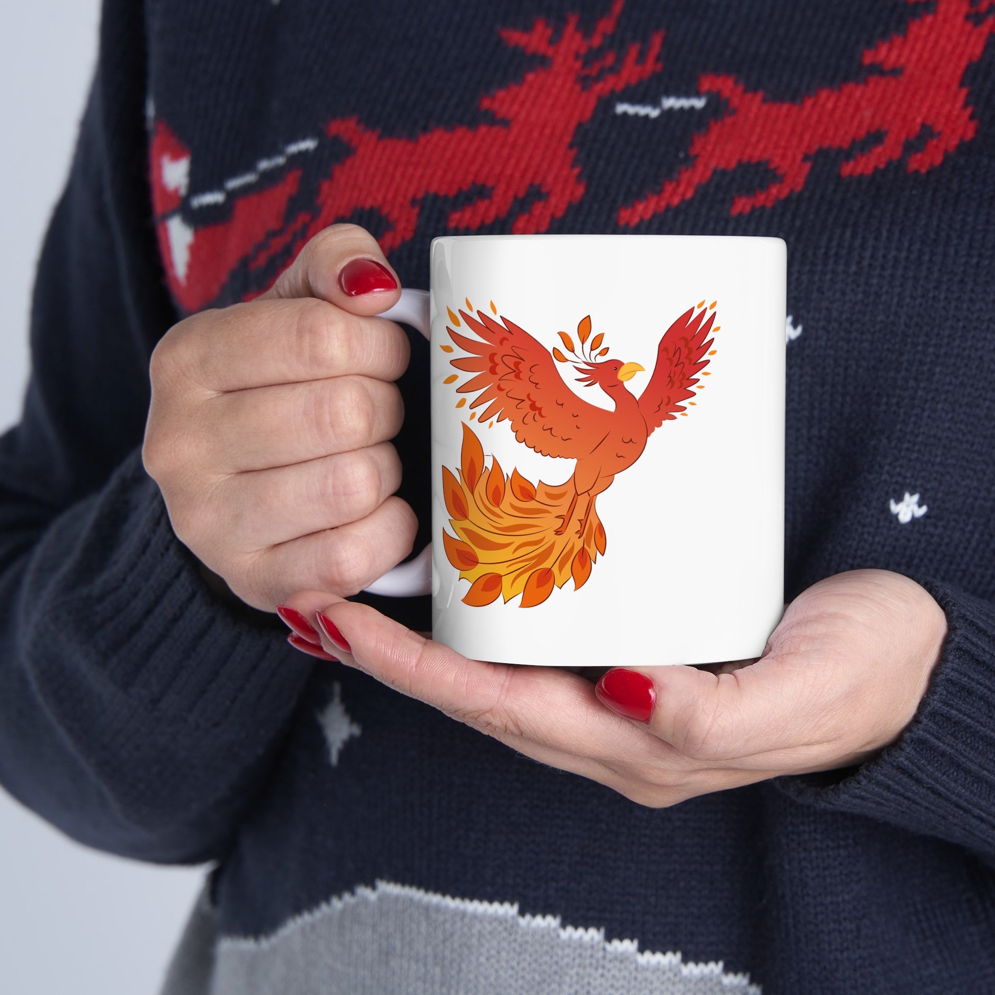 Phoenix Rising Coffee Mug - Double Sided White Ceramic 11oz by TheGlassyLass.com