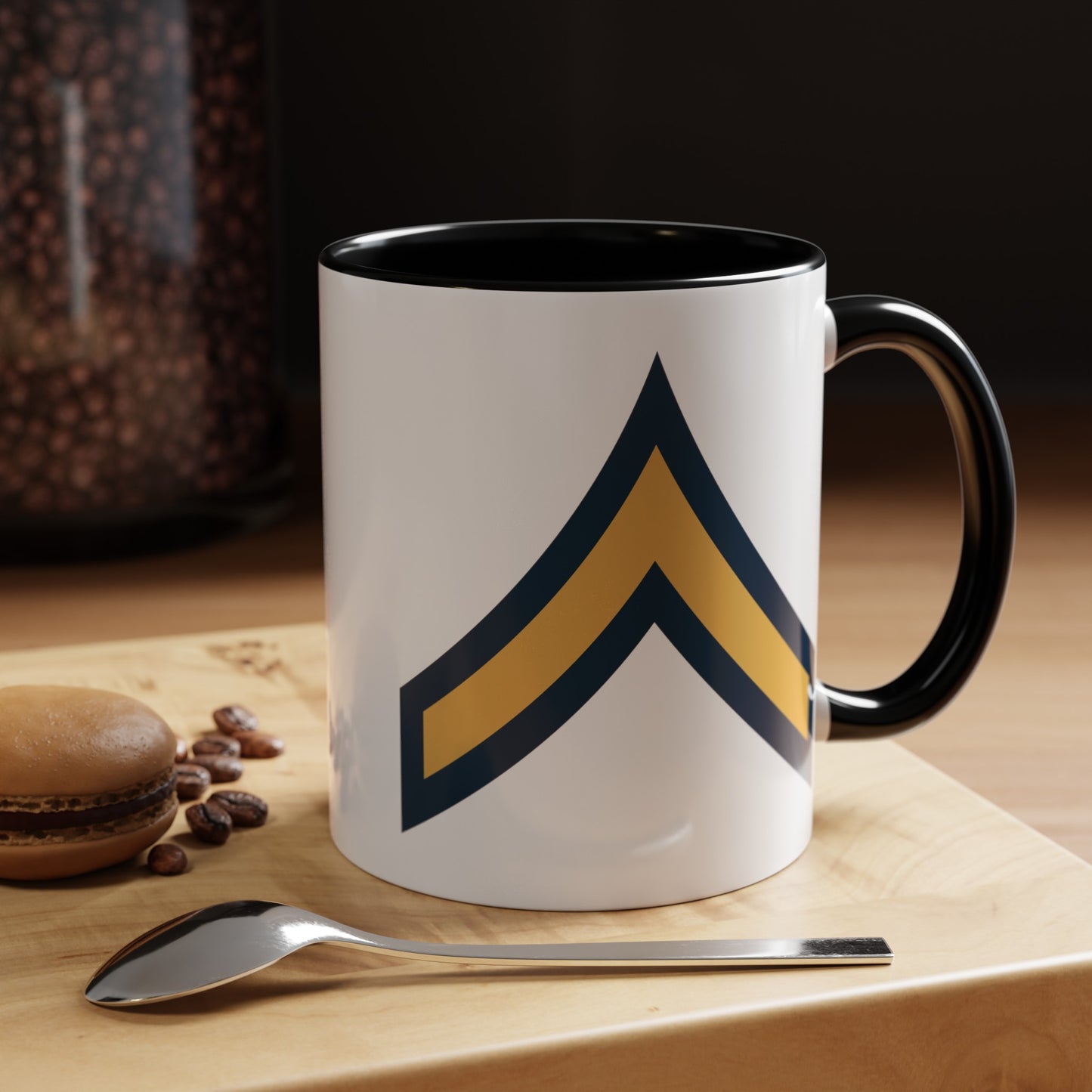 US Army Private (OR-2) Chevron - Double Sided Black Accent White Ceramic Coffee Mug 11oz by TheGlassyLass.com