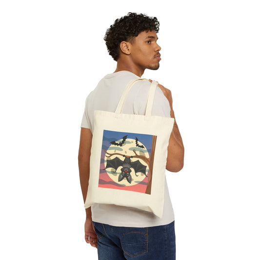 Bat Moon Haunted Halloween Trick or Treat Tote Bag - Heavyweight 100% Cotton Canvas by TheGlassyLass.com