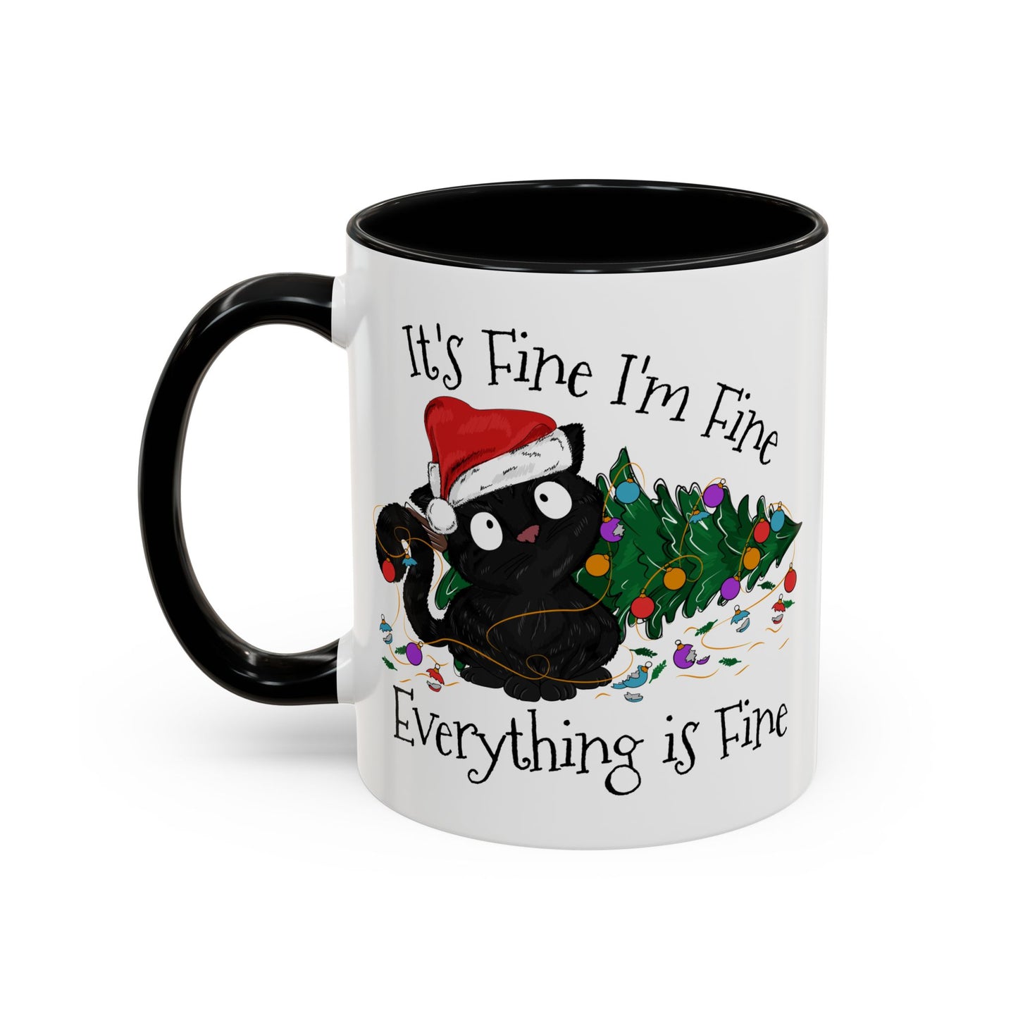 Everything is Fine Coffee Mug - Double Sided Black Accent White Ceramic 11oz by TheGlassyLass.com