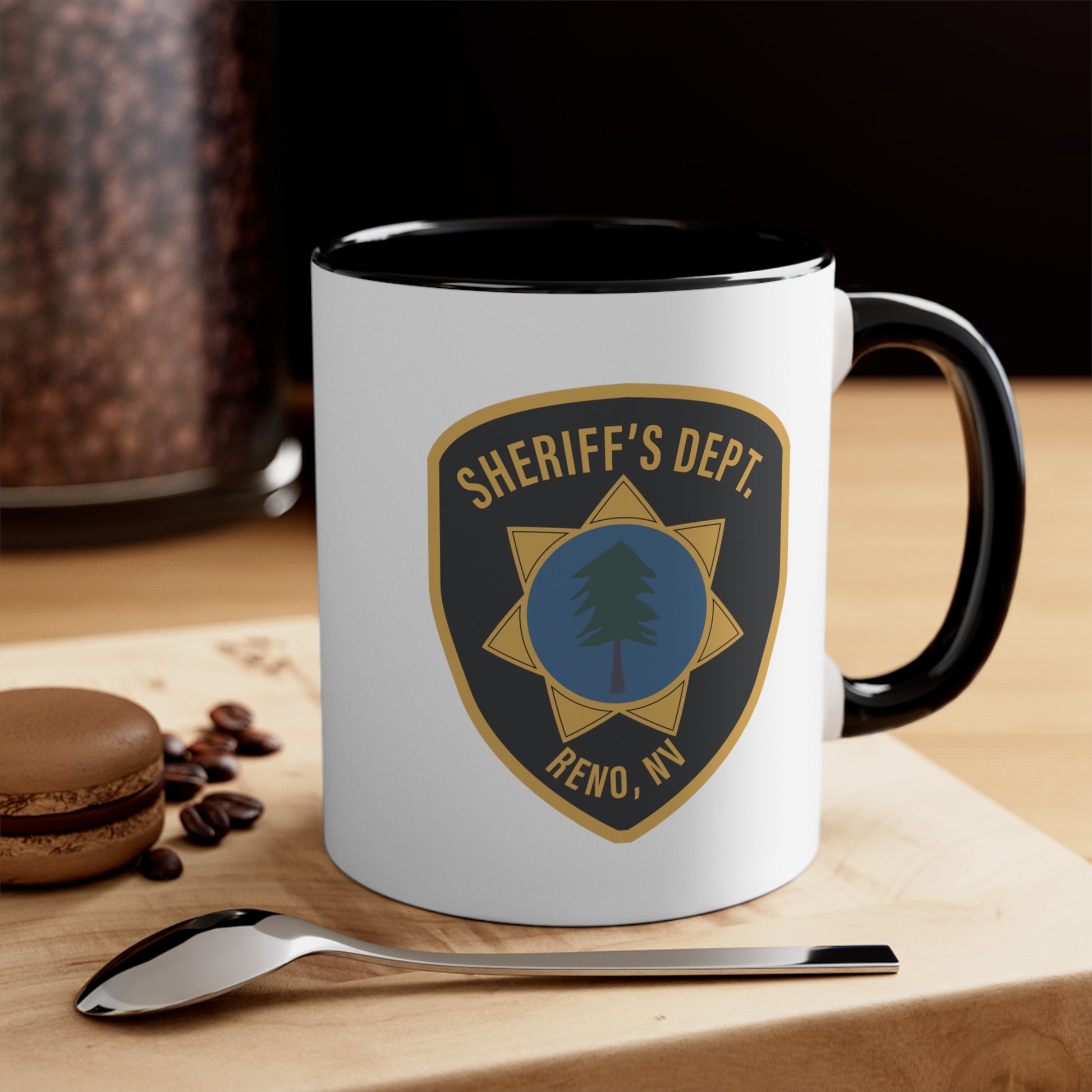 Reno Sheriff's Department Coffee Mug -Double Sided Black Accent White Ceramic 11oz by TheGlassyLass