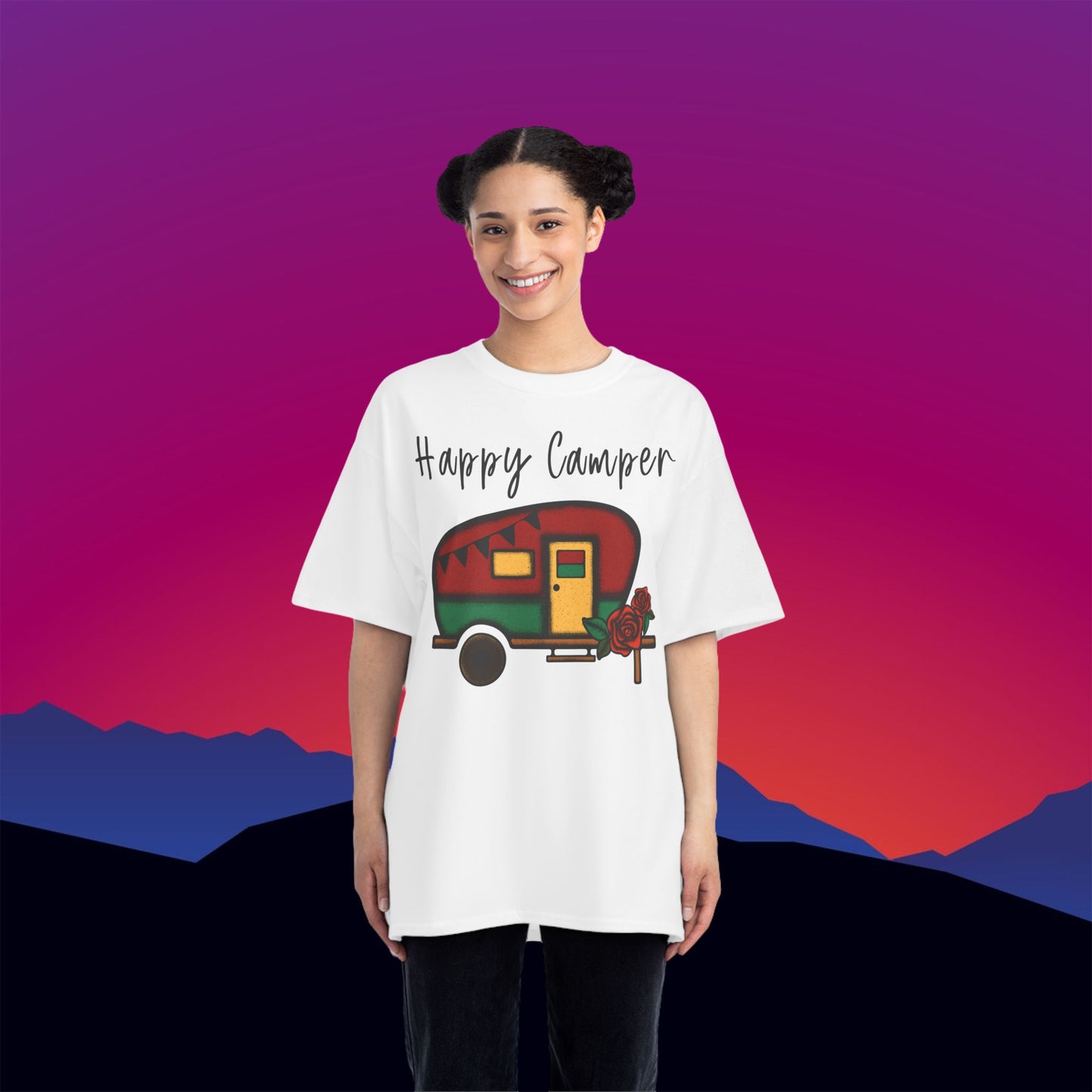 Happy Camper T-Shirt: (Hanes Beefy-T 100% Preshrunk Cotton) Custom Printed by TheGlassyLass.com