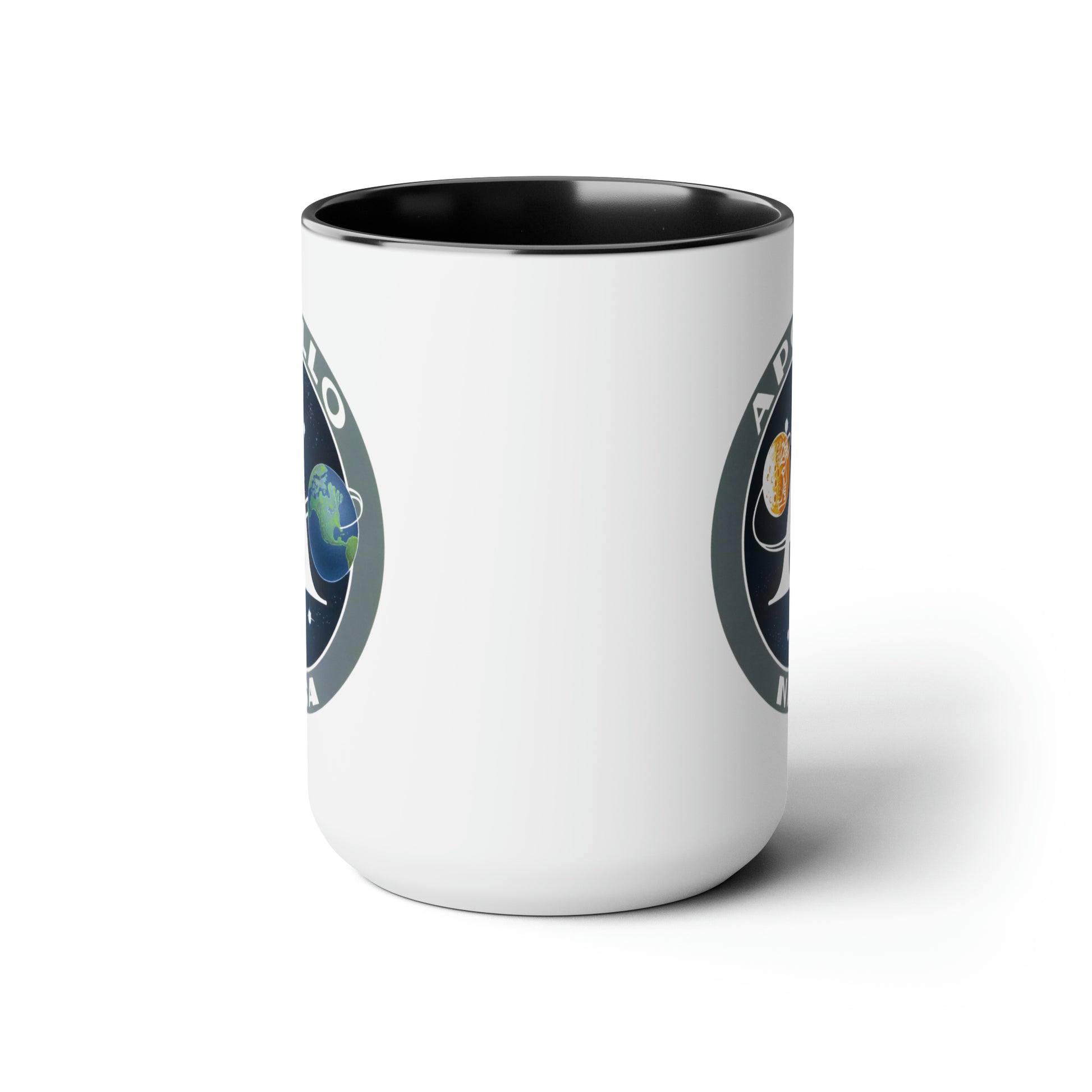 NASA Apollo Program Coffee Mugs - Double Sided Black Accent White Ceramic 15oz by TheGlassyLass