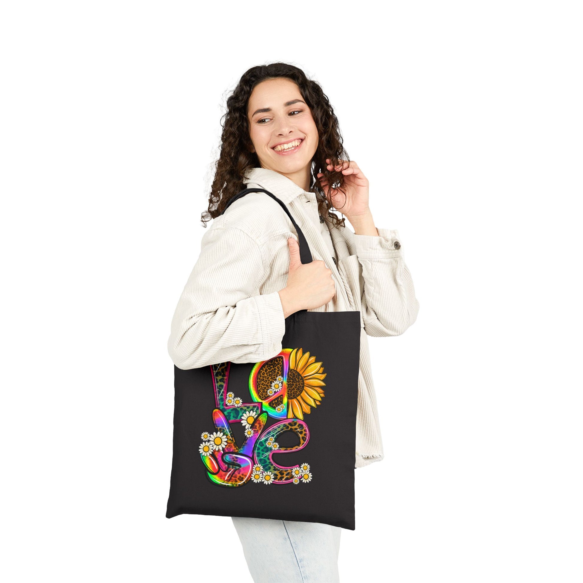 Flower Power LOVE Logo Tote Bag - Heavyweight 100% Cotton Canvas by TheGlassyLass.com
