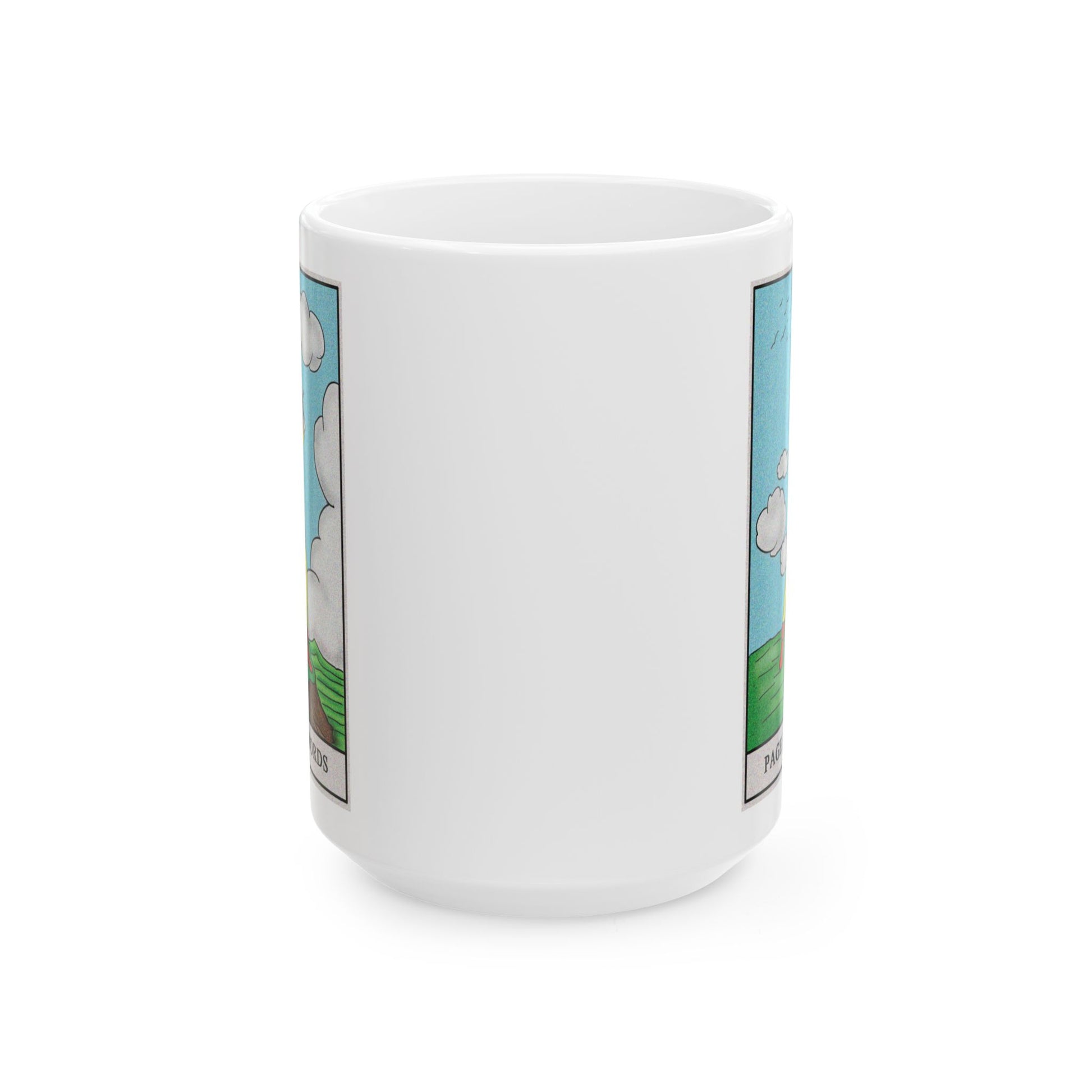 Page of Swords Tarot Card Coffee Mug - Double Sided White Ceramic 15oz by TheGlassyLass.com