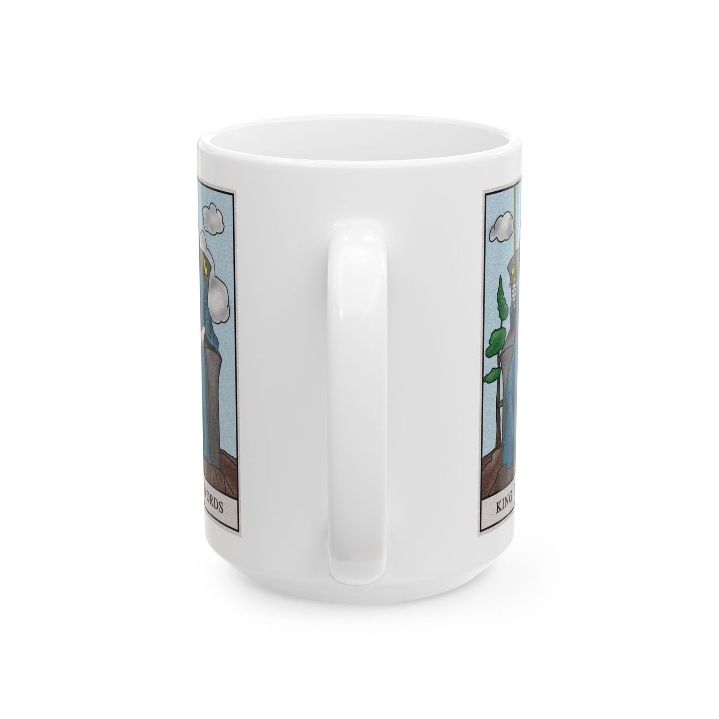 King of Swords Tarot Card Coffee Mug - Double Sided White Ceramic 15oz by TheGlassyLass.com