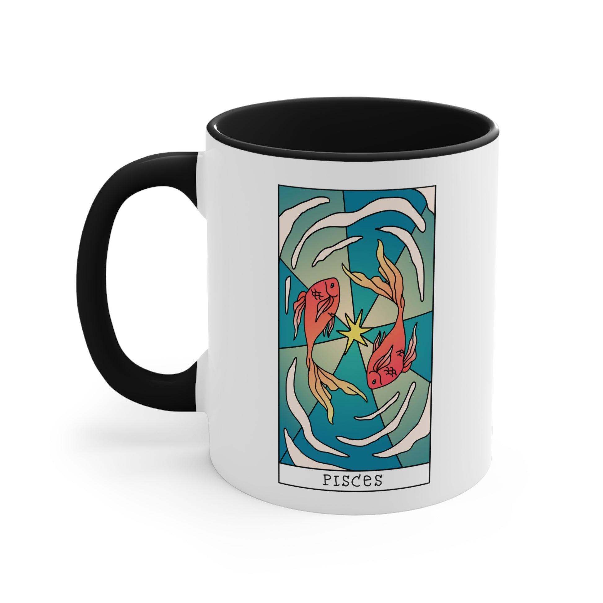 Pisces Tarot Card Coffee Mug - Double Sided Black Accent Ceramic 11oz by TheGlassyLass.com