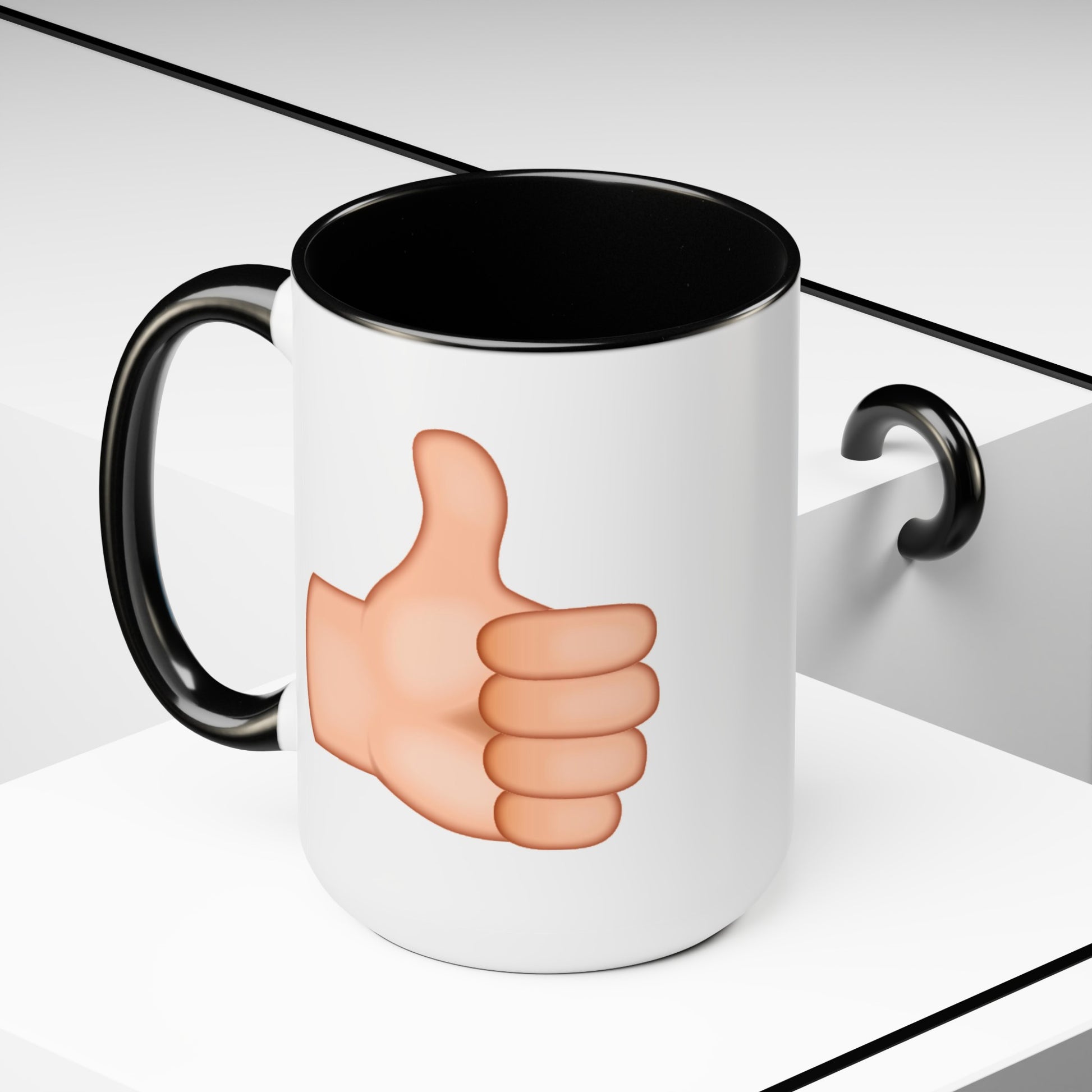 Thumb Up Thumb Down Coffee Mug - Double Sided Black Accent White Ceramic 15oz by TheGlassyLass.com