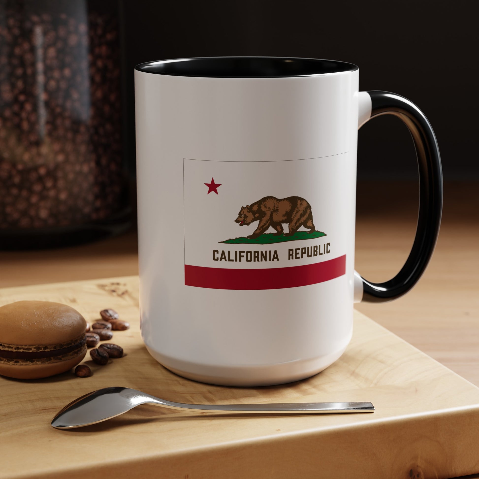 California State Flag - Double Sided Black Accent White Ceramic Coffee Mug 15oz by TheGlassyLass.com