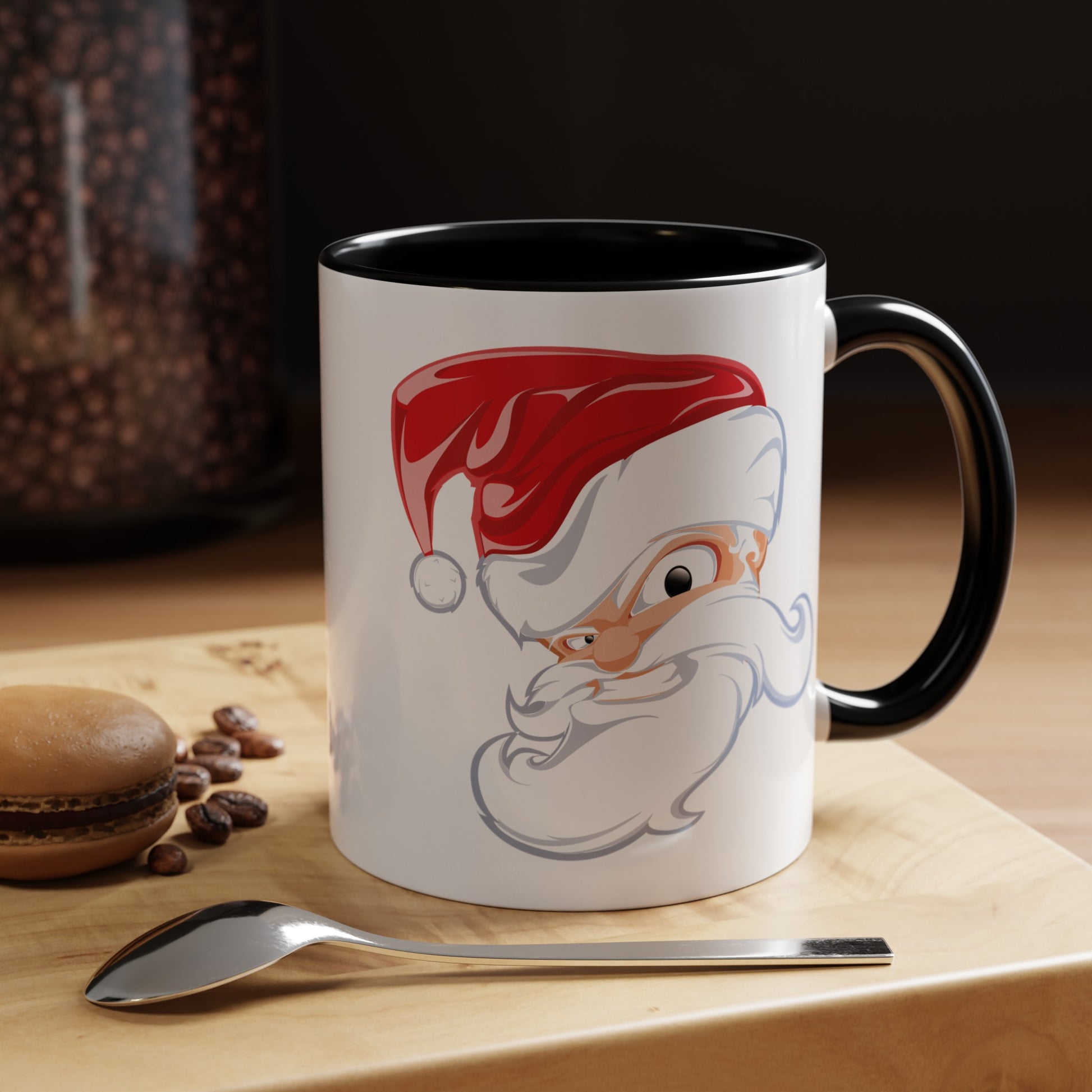 Angry Santa Christmas Coffee / Cocoa Mug - Double Sided Black Accent Ceramic 11oz - by TheGlassyLass.com
