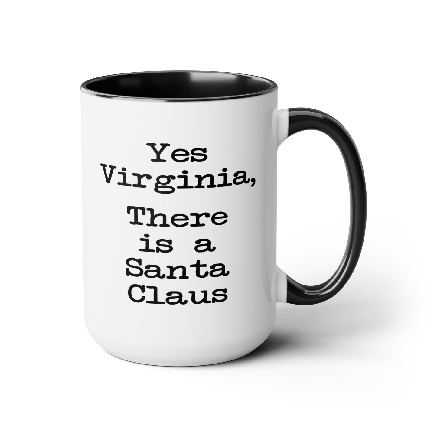 Yes Virginia Coffee Mug - Double Sided Black Accent White Ceramic 15oz by TheGlassyLass.com