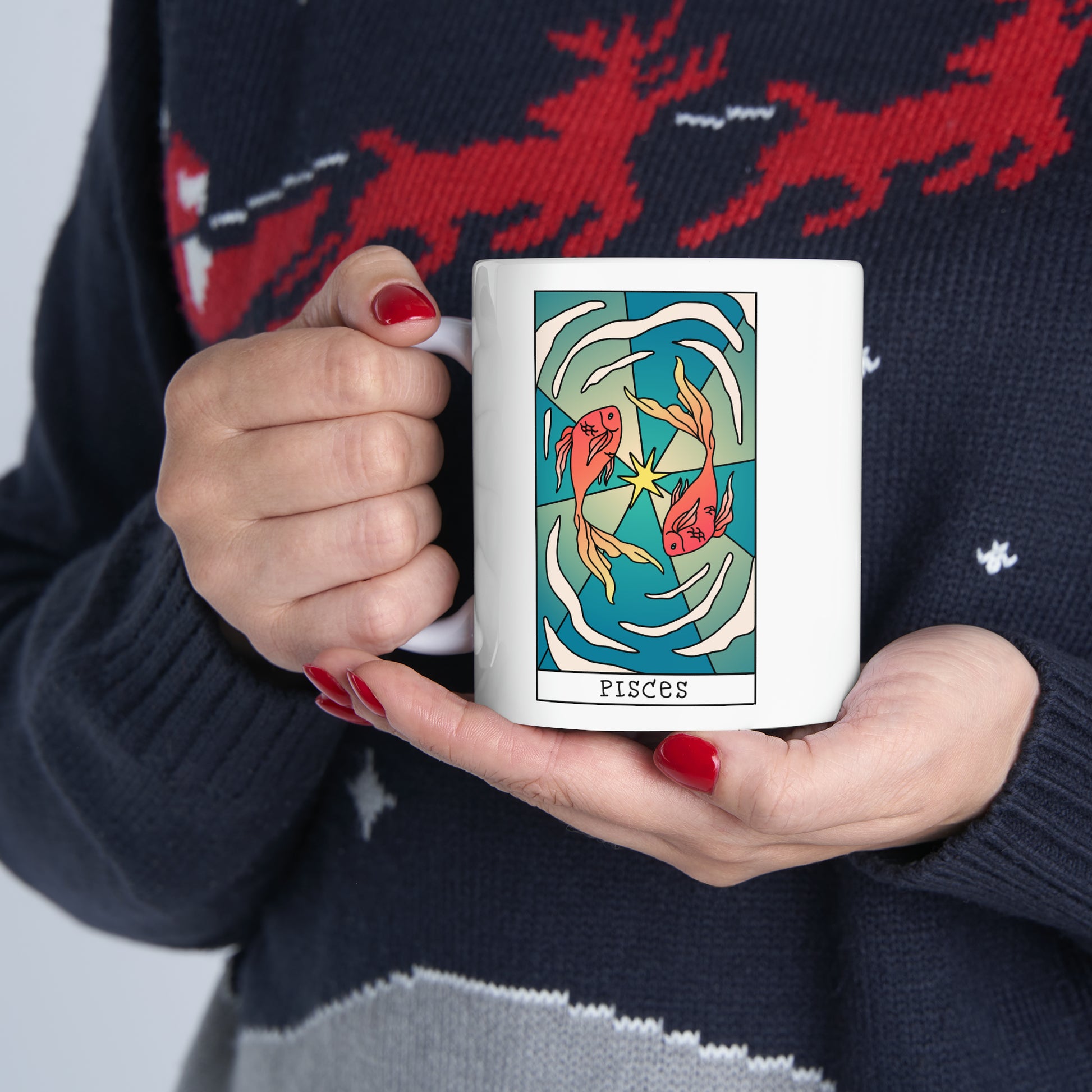 Pisces Tarot Card Coffee Mug - Double Sided 11oz White Ceramic by TheGlassyLass.com