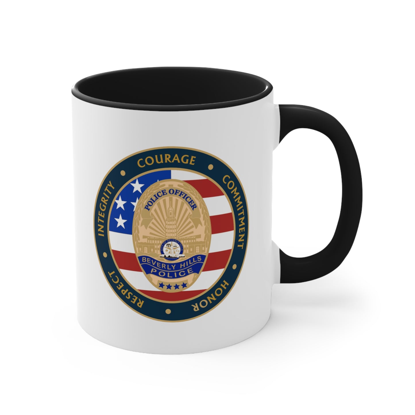 Beverly Hills Police Coffee Mug Double Sided Black Accent White Ceramic 11oz by TheGlassyLass.com