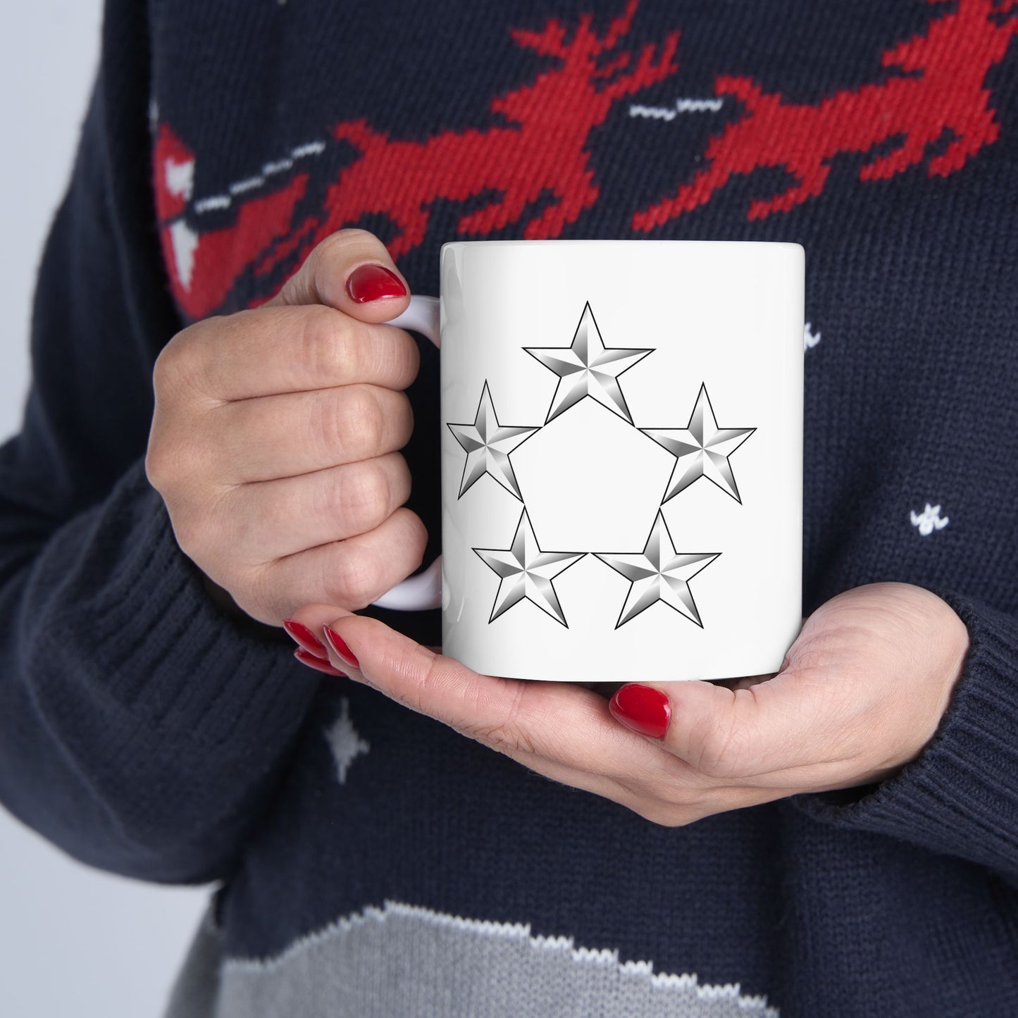 5 Star General Rank Insignia Coffee Mug - Double Sided White Ceramic 11oz by TheGlassyLass.com