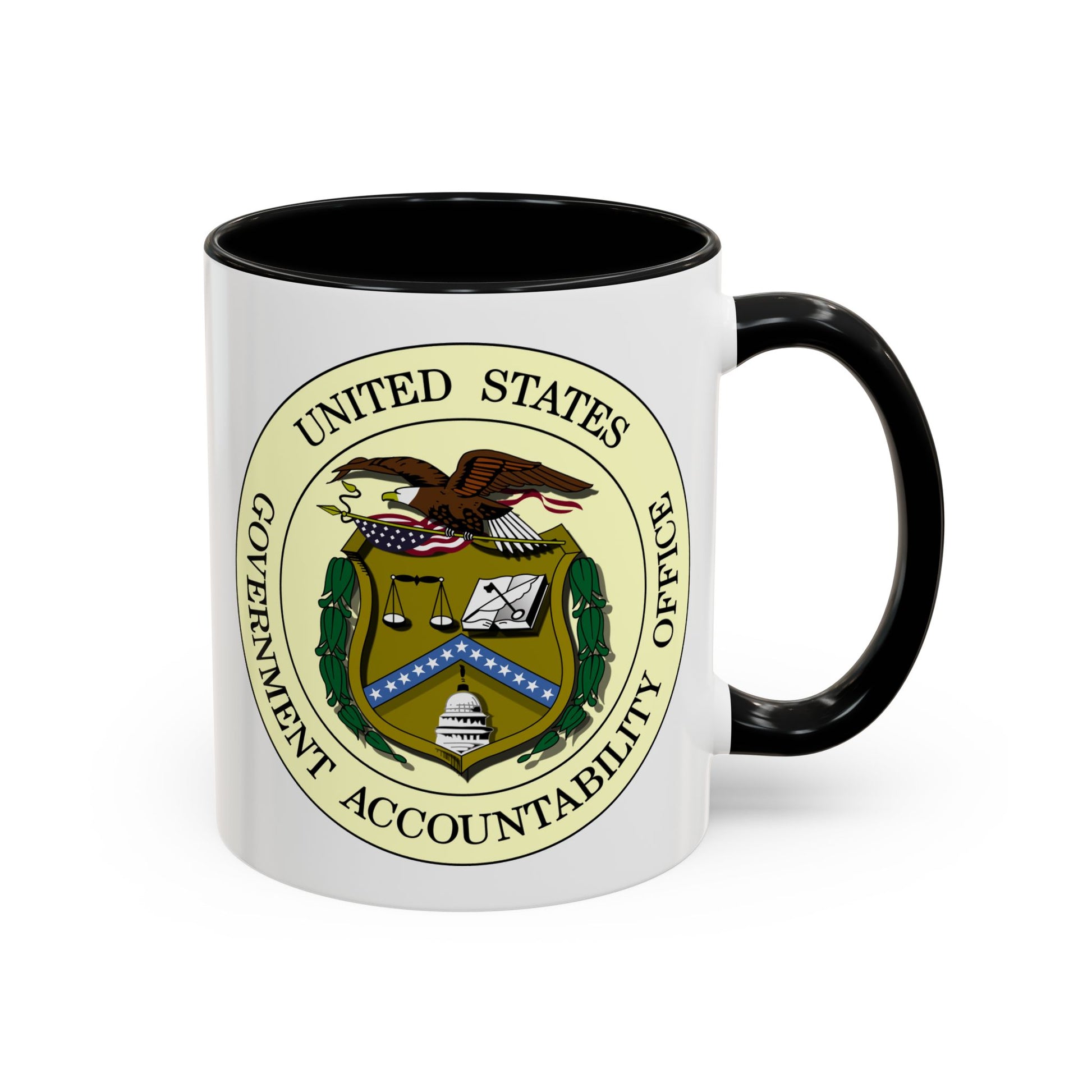 United States Government Accountability Office Seal Coffee Mug - Double Sided Print, Black Accent White Ceramic, 11oz by TheGlassyLass.com