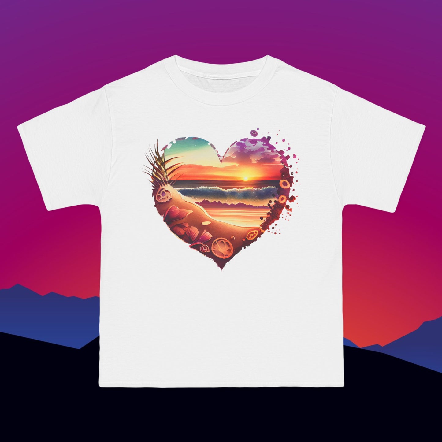 Beach Heart Travel T-Shirt: (Hanes Beefy-T 100% Preshrunk Cotton) Custom Printed by TheGlassyLass.com