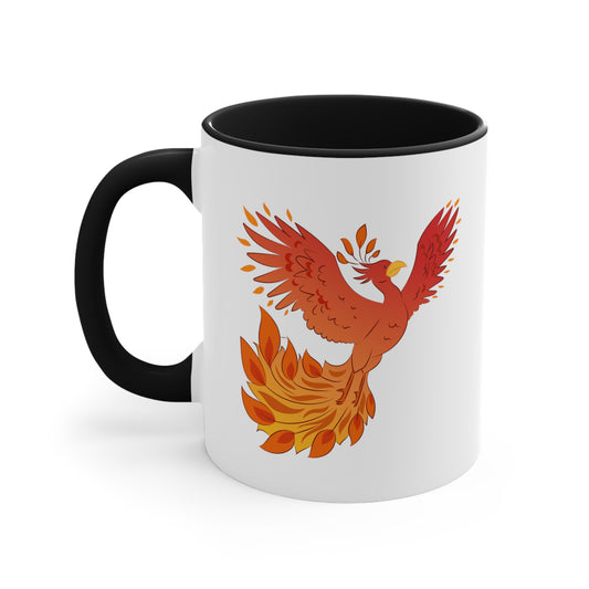 Phoenix Rising Coffee Mug - Double Sided Black Accent White Ceramic 11oz by TheGlassyLass.com