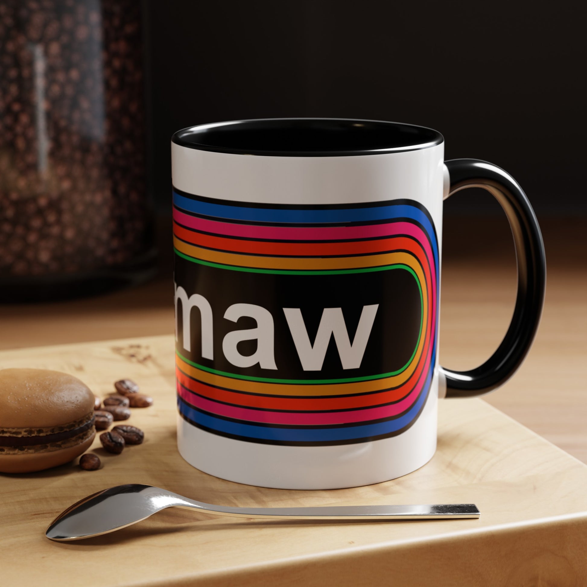 Rainbow Meemaw Pronouns Coffee Mug - Wrap Print Black Accent Ceramic 11oz - by TheGlassyLass.com