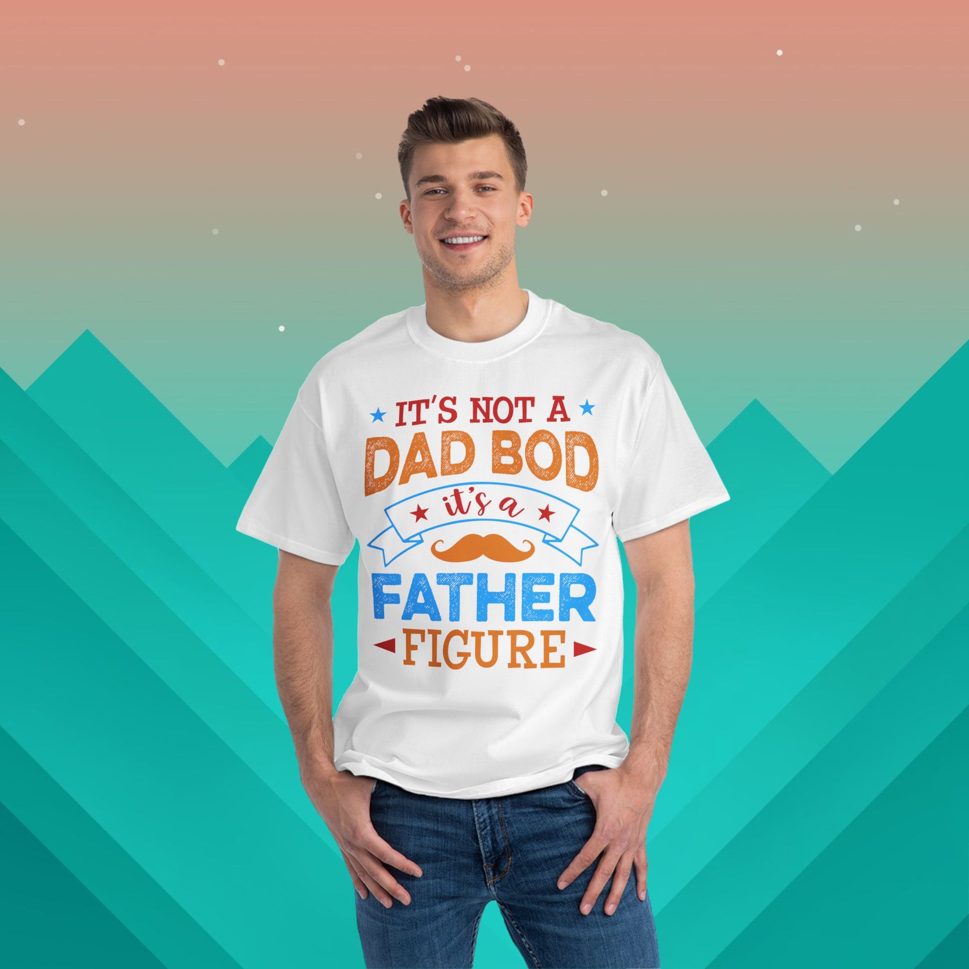 Dad Bod Father Figure T-Shirt: (Hanes Beefy-T 100% Preshrunk Cotton Custom Printed by TheGlassyLass.com