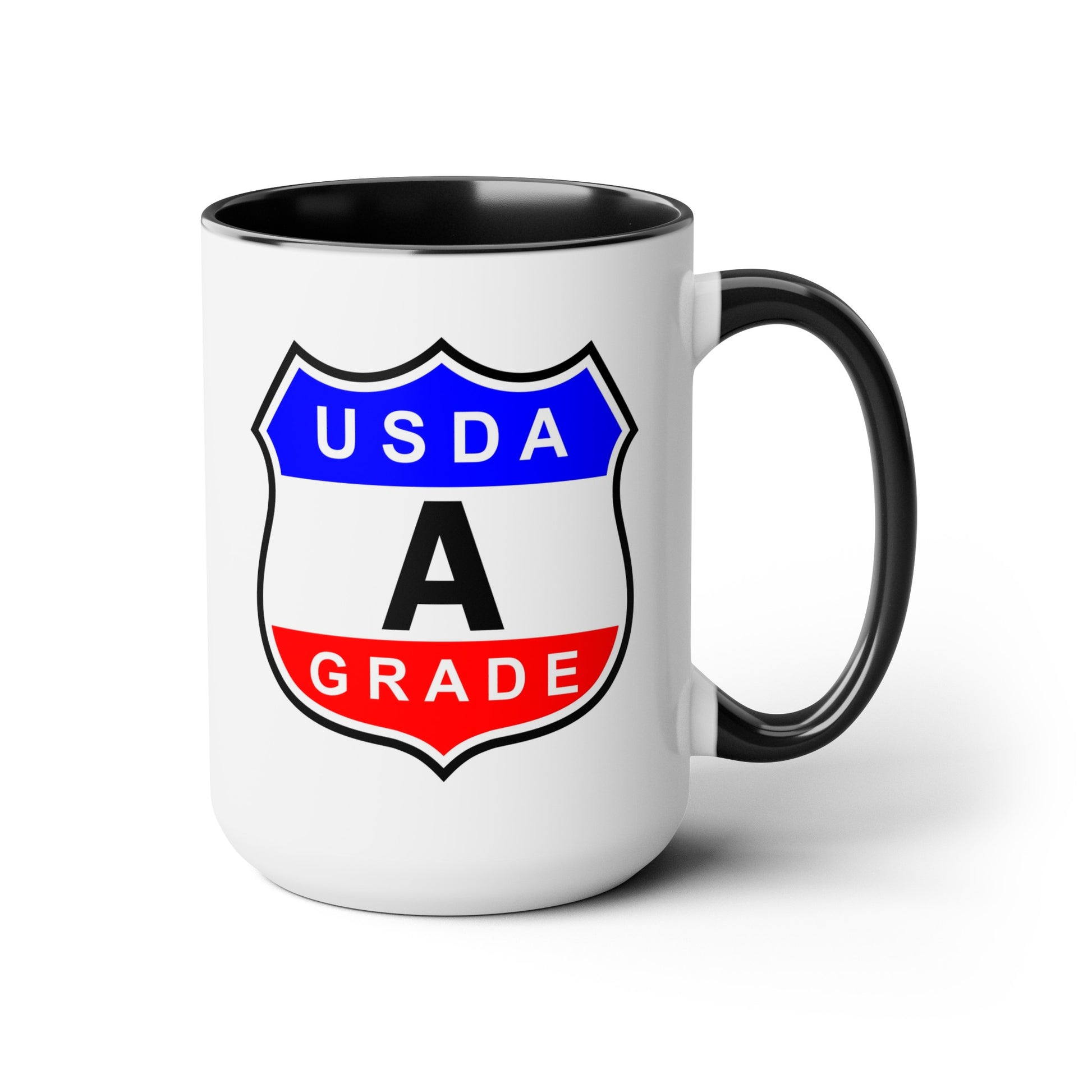 USDA Grade "A" Seal Coffee Mug - Double Sided Black Accent Whie Ceramic 15oz by TheGlassyLass.com