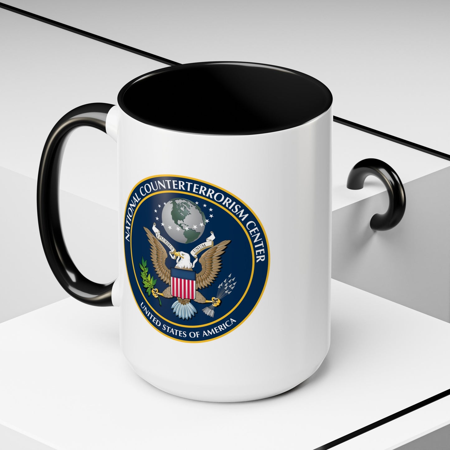 National Counterterrorism Center - Double Sided Black Accent White Ceramic Coffee Mug 15oz by TheGlassyLass.com