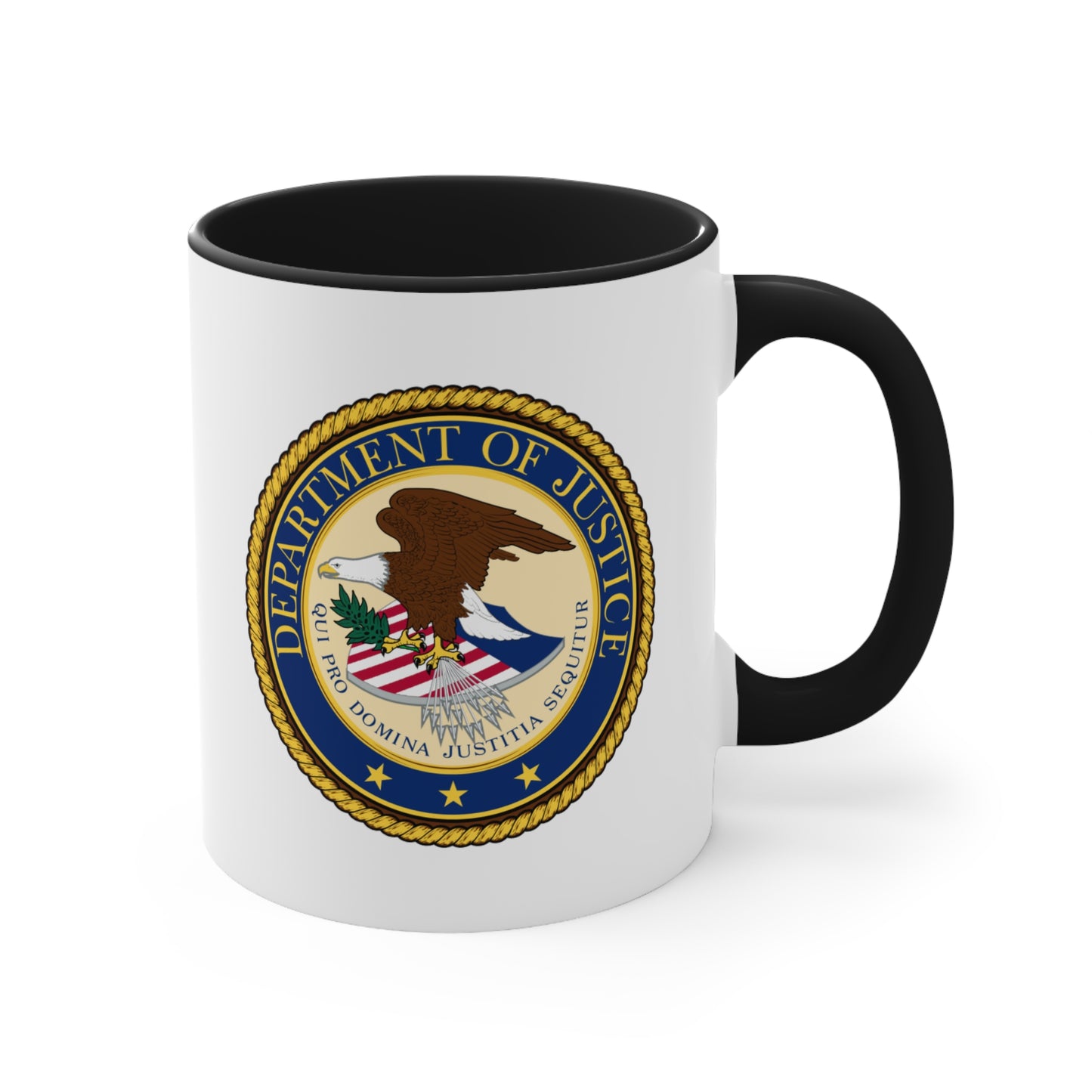 Department of Justice Coffee Mug - Double Sided Black Accent White Ceramic 11oz by TheGlassyLass