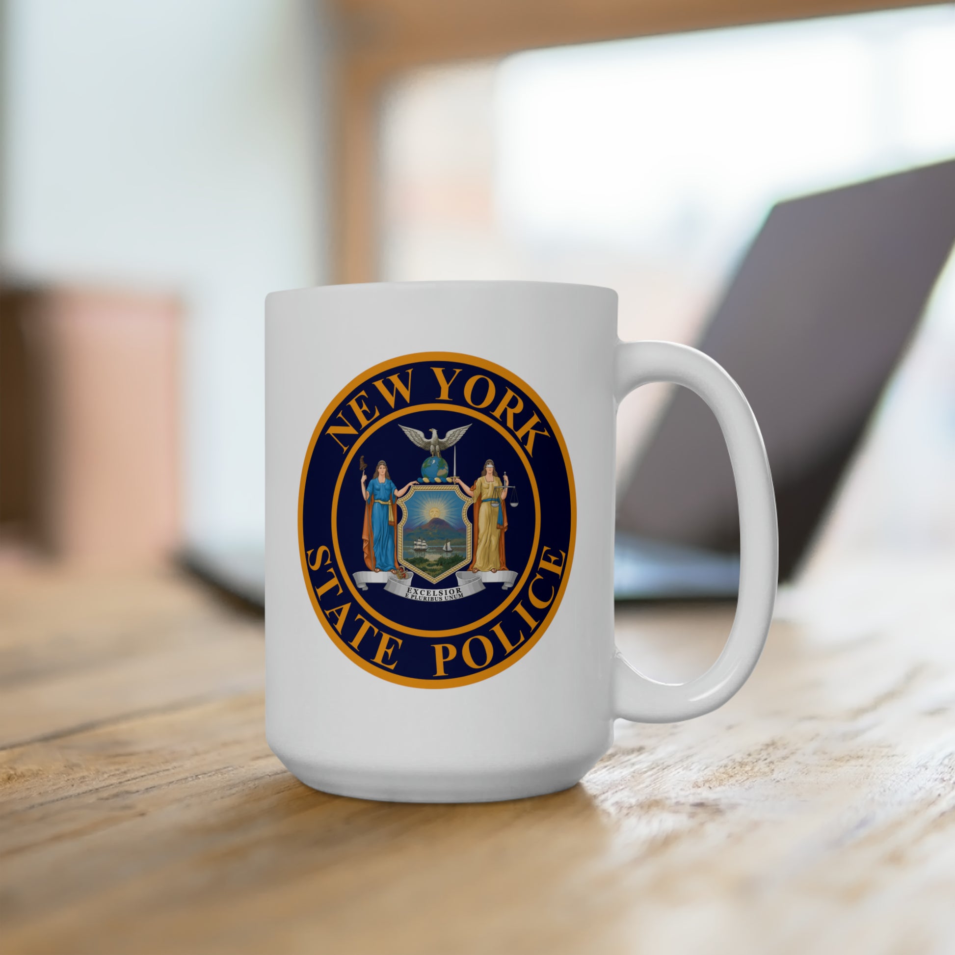 New York State Police Coffee Mug - Double Sided White Ceramic 15oz by TheGlassyLass.com