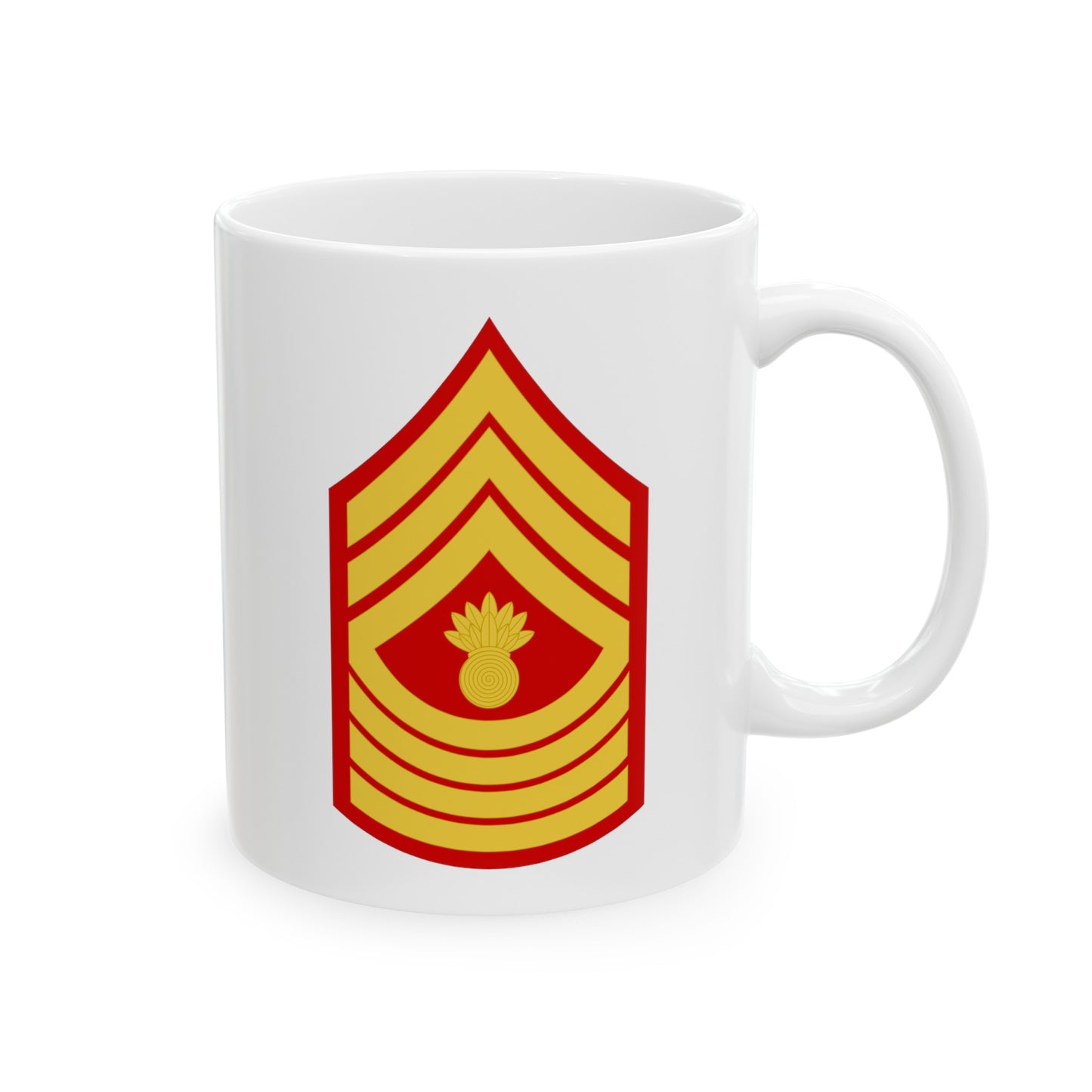 United States Marine Corps Master Gunnery Sergeant (E-9) Chevron Coffee Mug - Double Sided White Ceramic 11oz - by TheGlassyLass.com