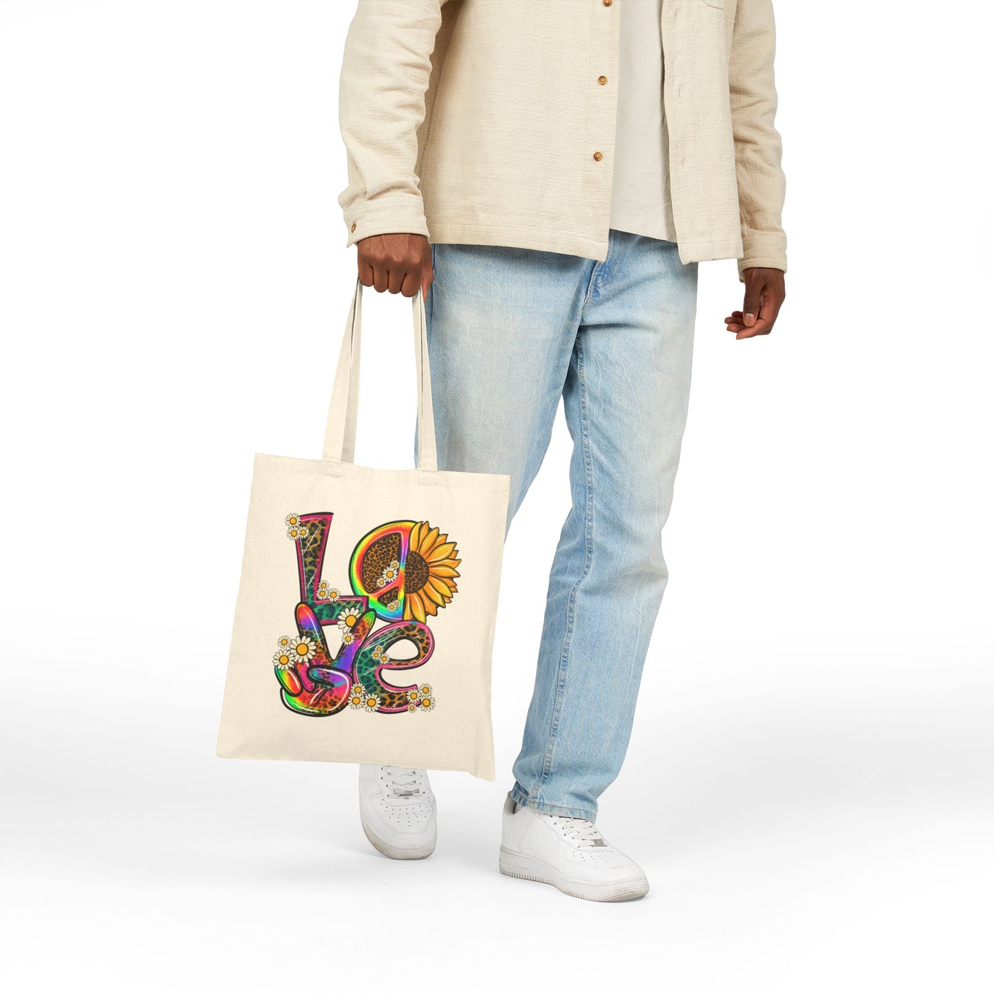 Flower Power LOVE Logo Tote Bag - Heavyweight 100% Cotton Canvas by TheGlassyLass.com