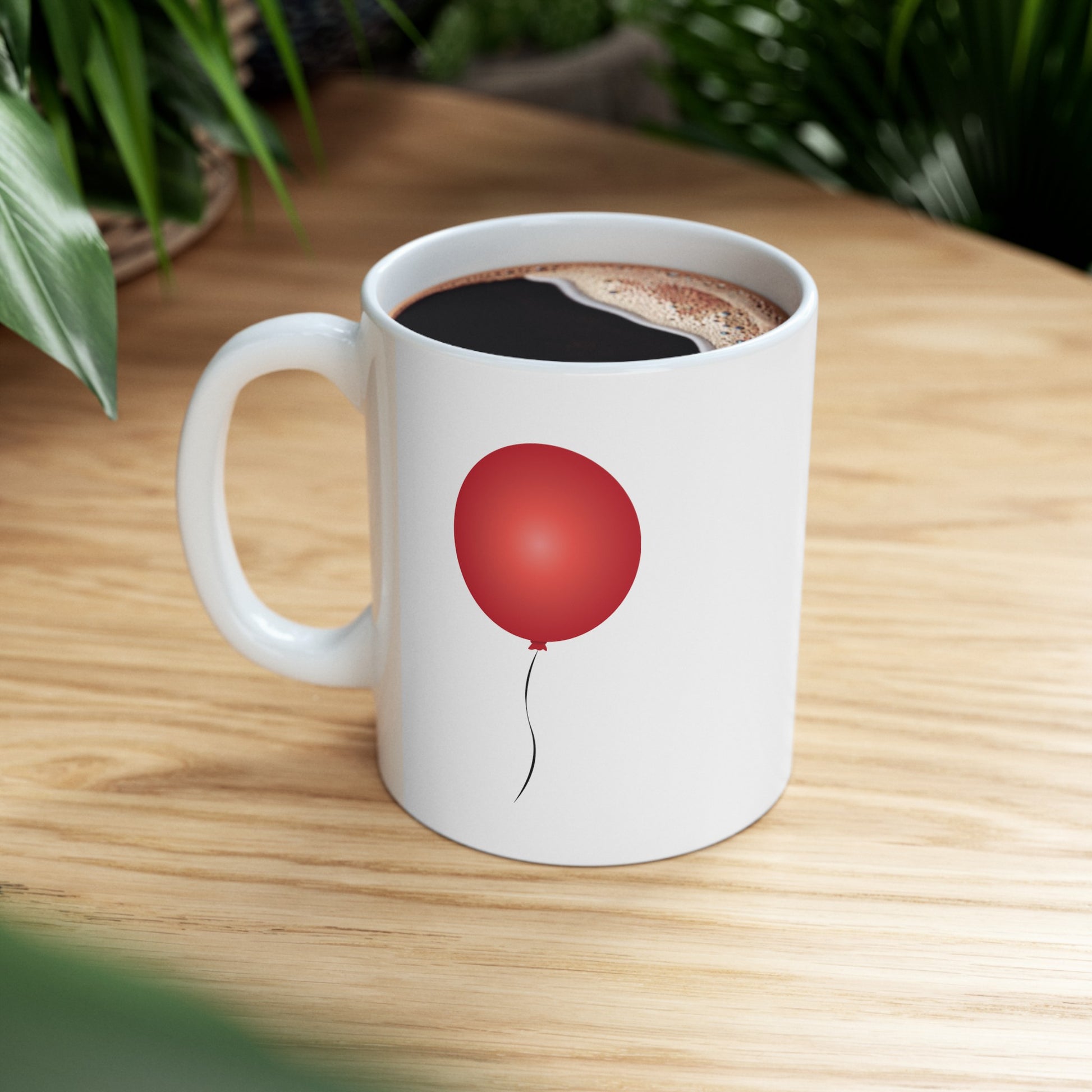 Red Balloon Coffee Mug - Double Sided White Ceramic 11oz by TheGlassyLass.com