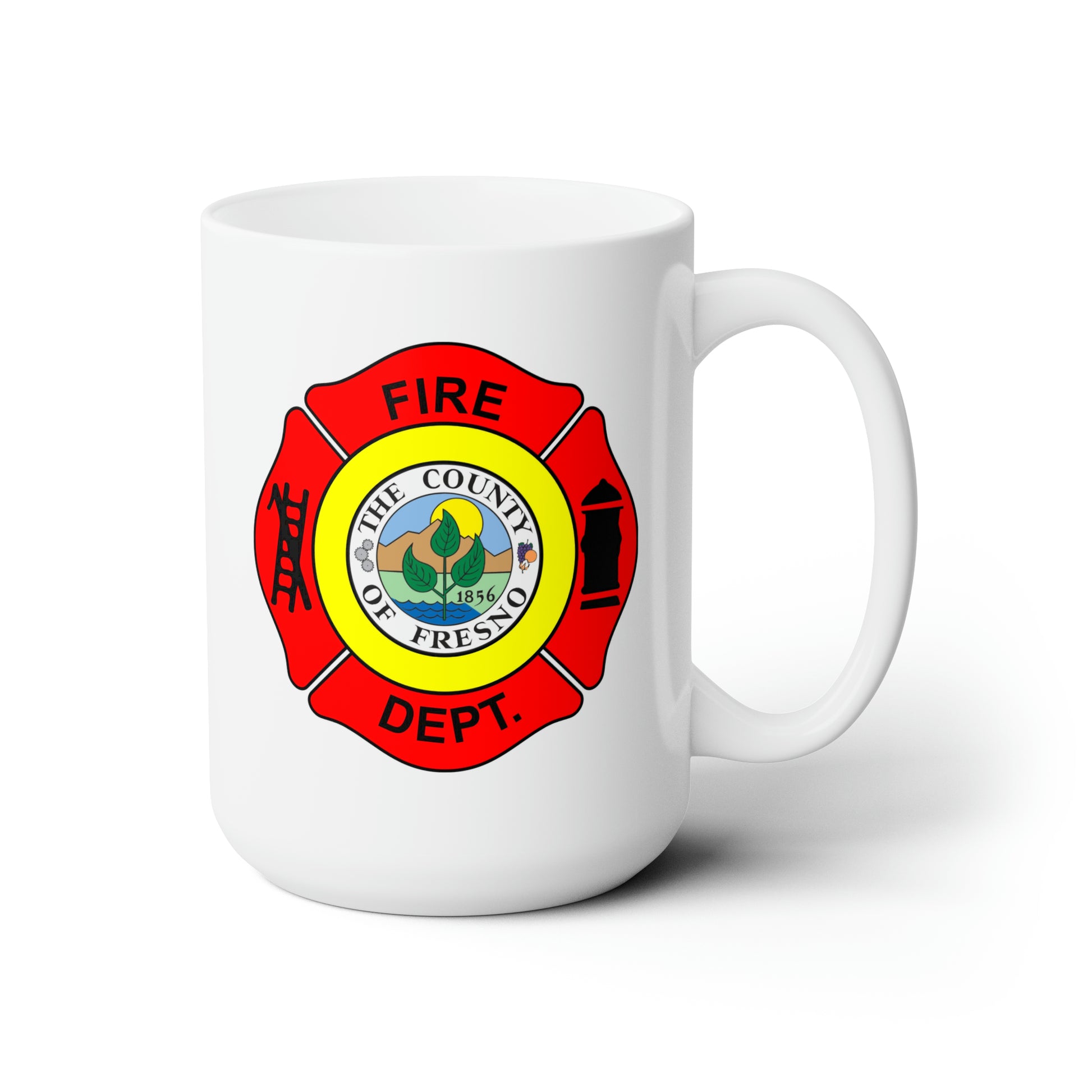 Fresno Fire Department Coffee Mug - Double Sided White Ceramic 15oz by TheGlassyLass.com