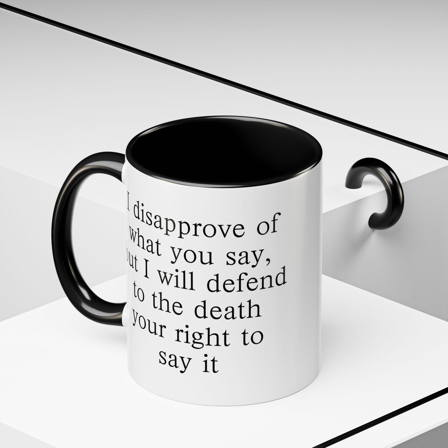 Defend To The Death Coffee Mug - Double Sided Black Accent White Ceramic 11oz by TheGlassyLass.com
