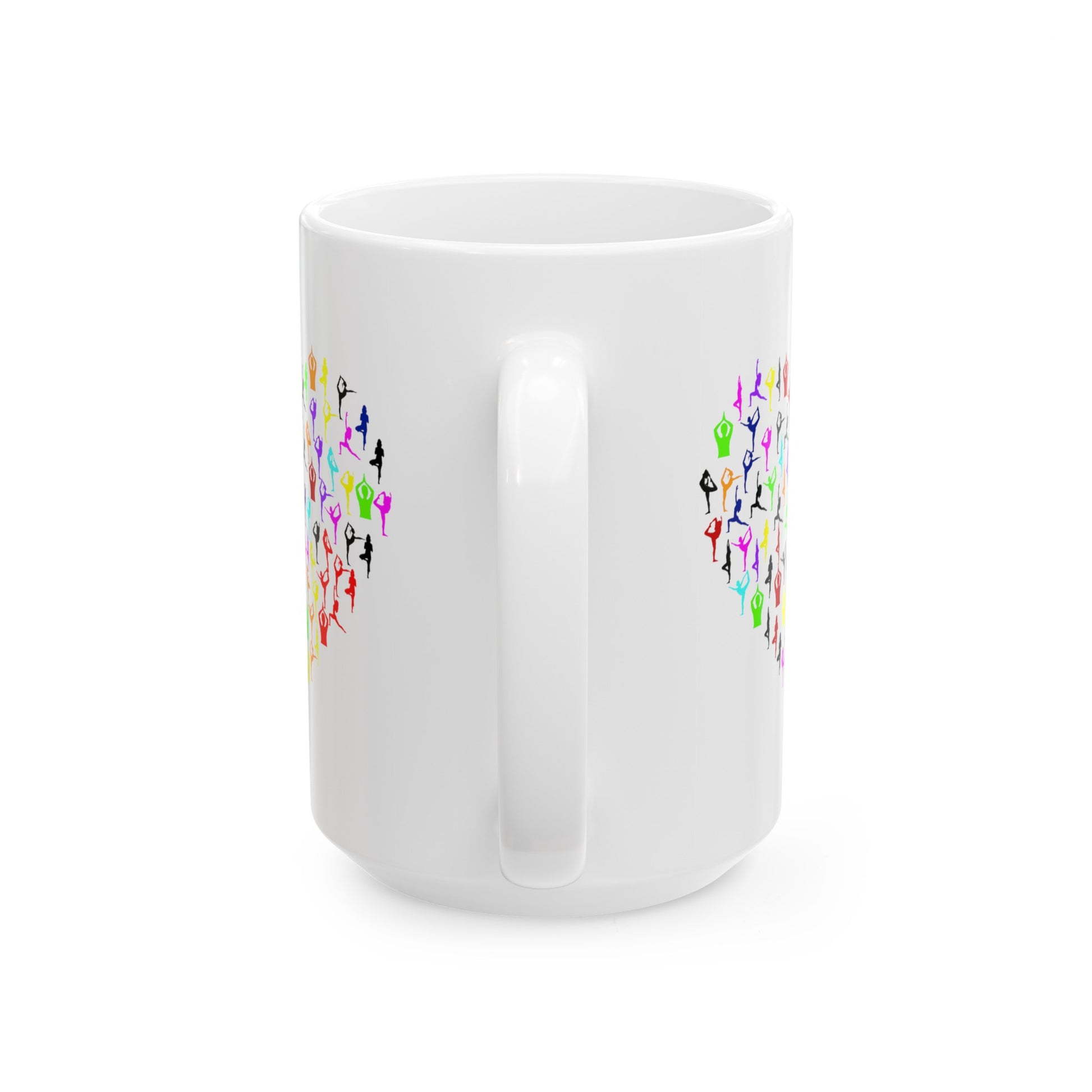 Rainbow Heart Yoga Coffee Mug - Double Sided Black Accent White Ceramic 15oz by TheGlassyLass.com
