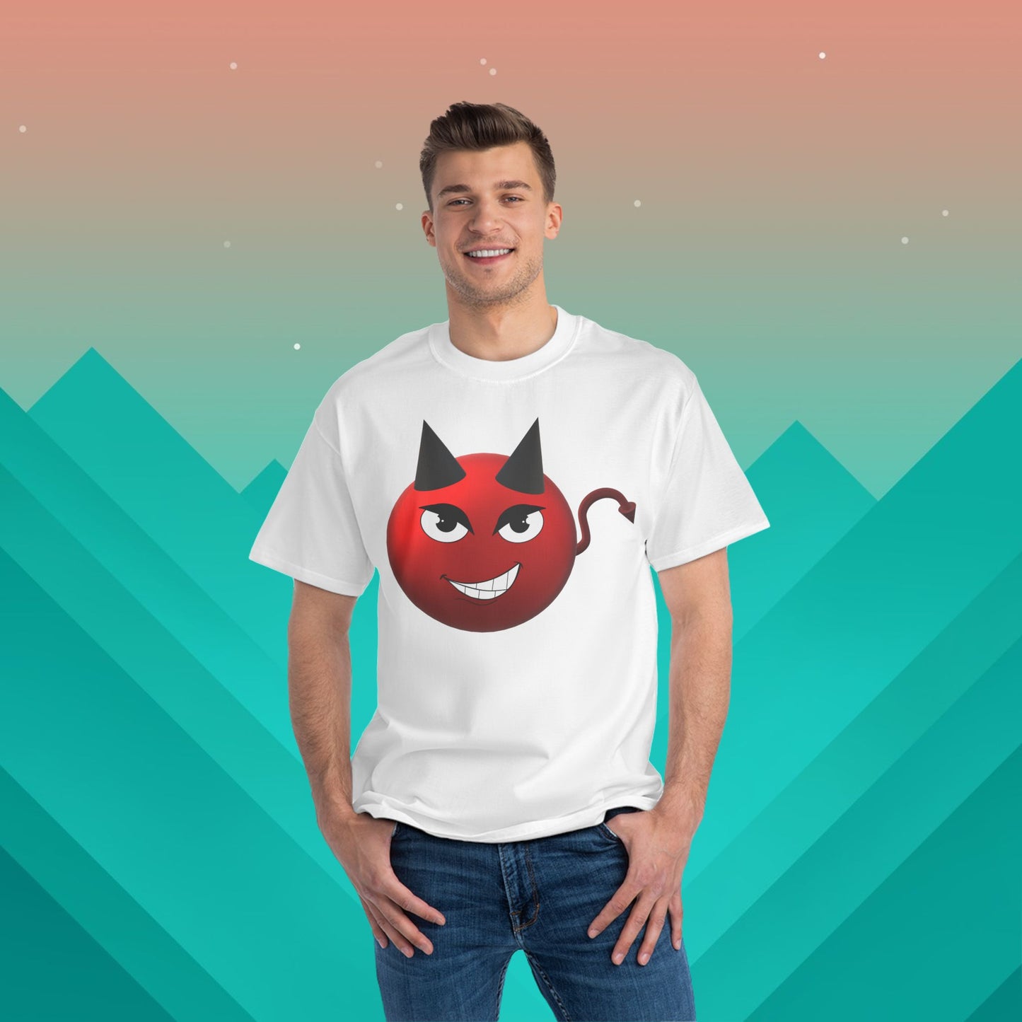 Devil Emoji T-Shirt: (Hanes Beefy-T 100% Preshrunk Cotton Custom Printed by TheGlassyLass.com