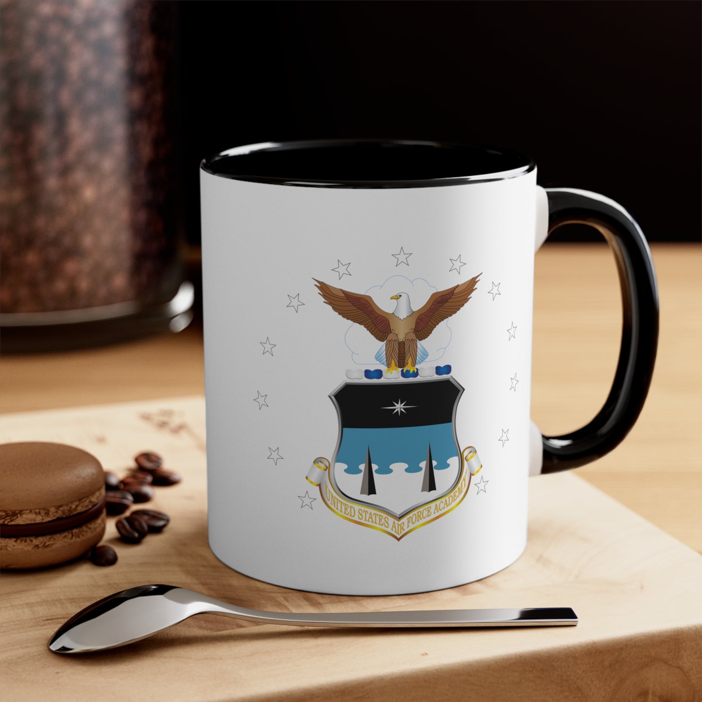 US Air Force Academy Coffee Mug - Double Sided Black Accent White Ceramic 11oz by TheGlassyLass.com