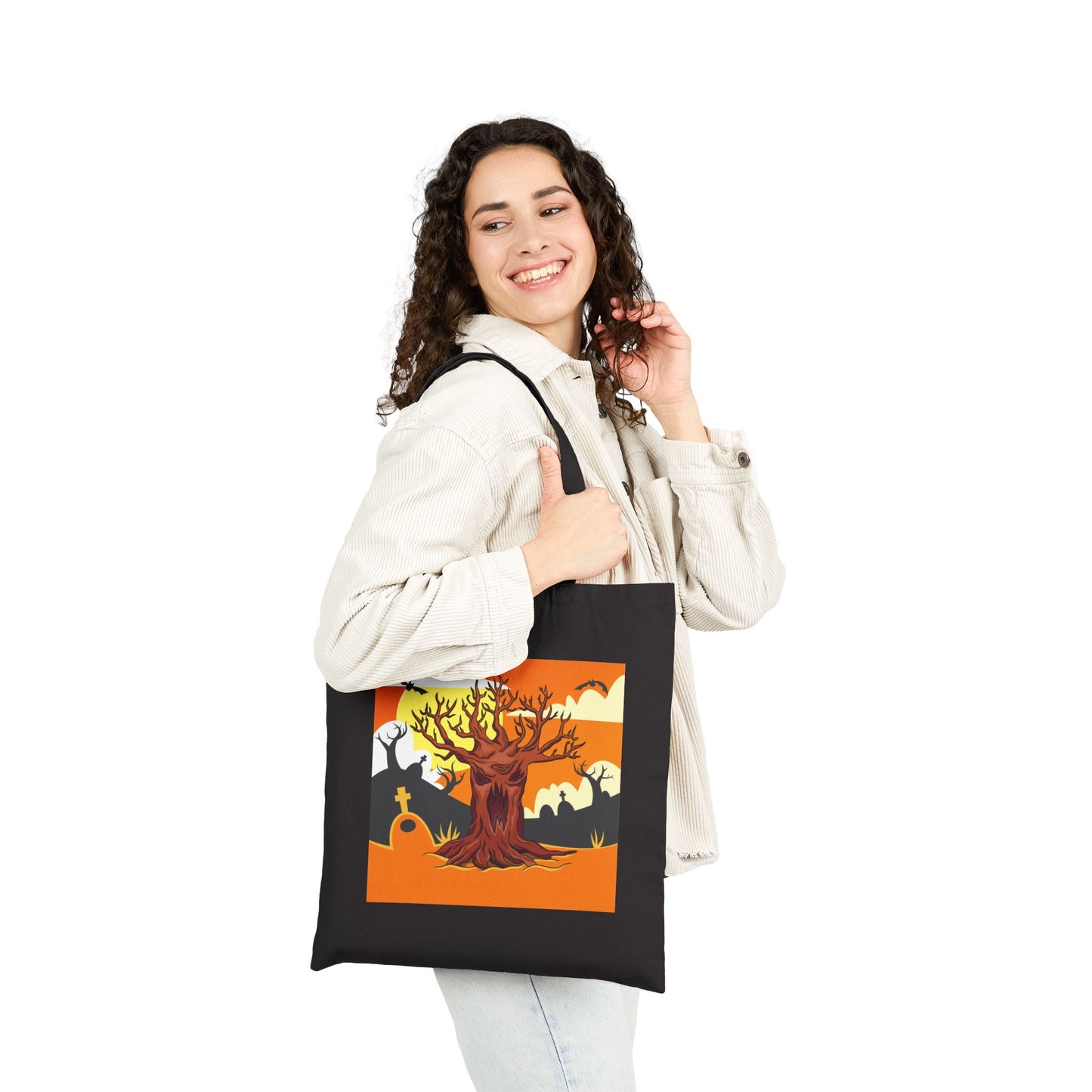 Halloween Haunted Tree Trick or Treat Tote Bag - Heavyweight 100% Cotton Canvas by TheGlassyLass.com