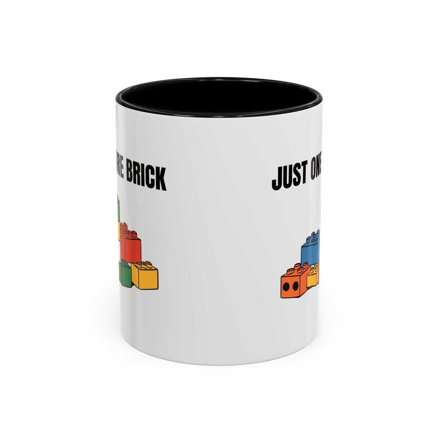LEGO Just One More Brick Coffee Mug - Double Sided Black Accent White Ceramic 11oz by TheGlassyLass.com