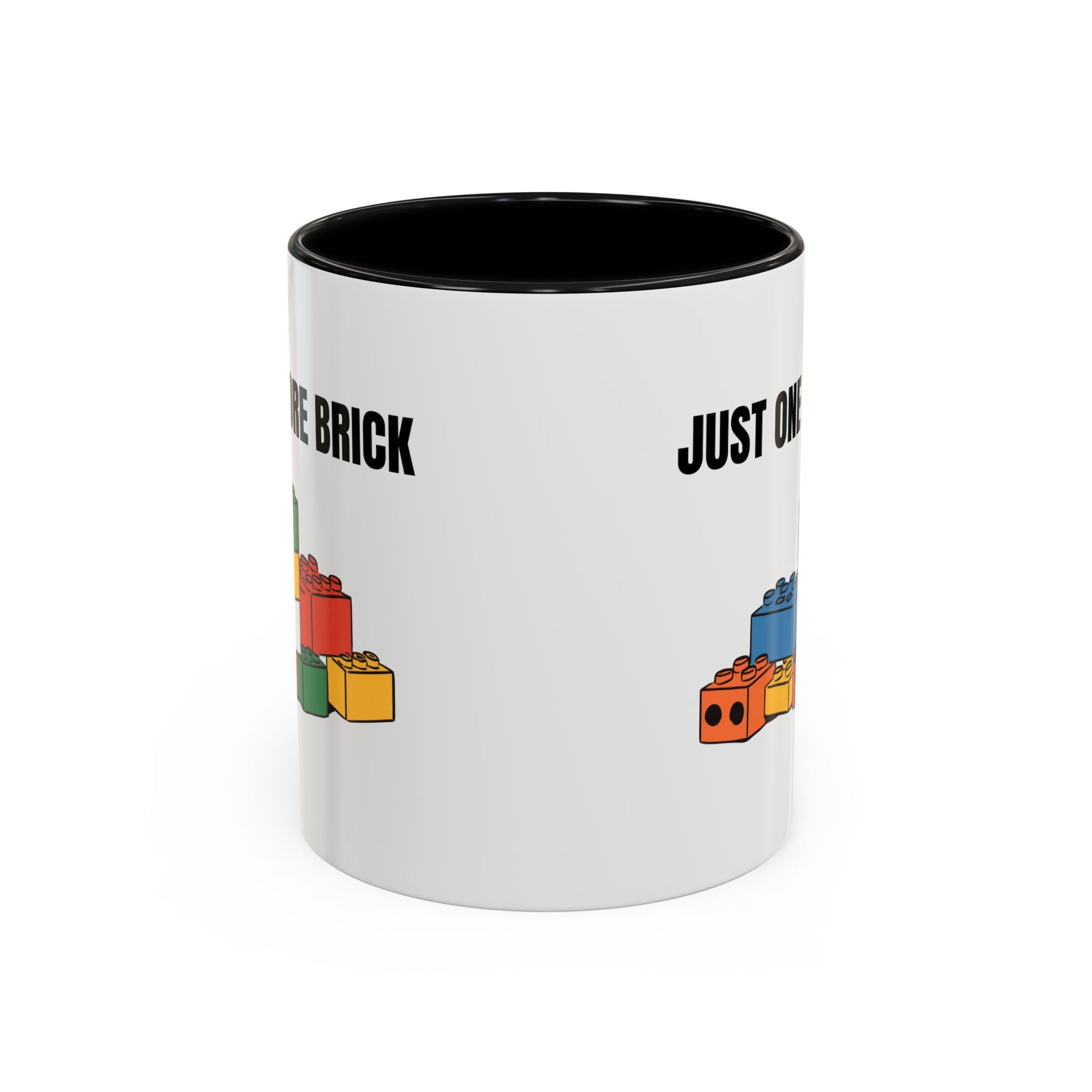 LEGO Just One More Brick Coffee Mug - Double Sided Black Accent White Ceramic 11oz by TheGlassyLass.com