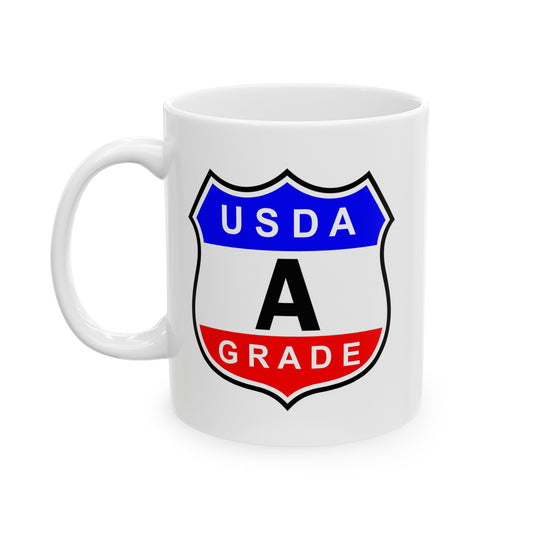 USDA Grade A Seal Coffee Mug - Double Sided White Ceramic 11oz by TheGlassyLass.com